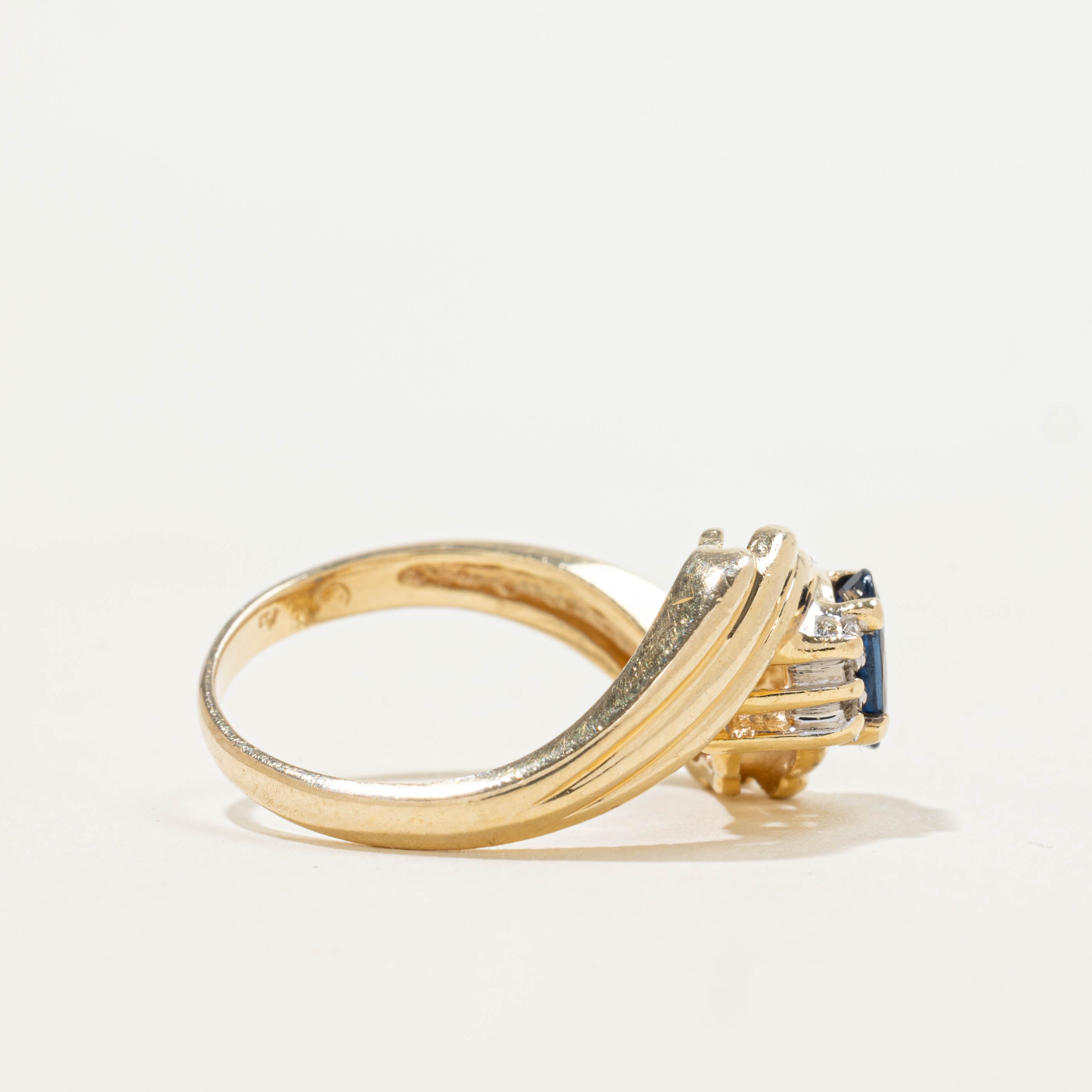 14k Sapphire & Diamond Grooved Bypass Ring | 0.50ct, 0.05ctw | SZ 5.75