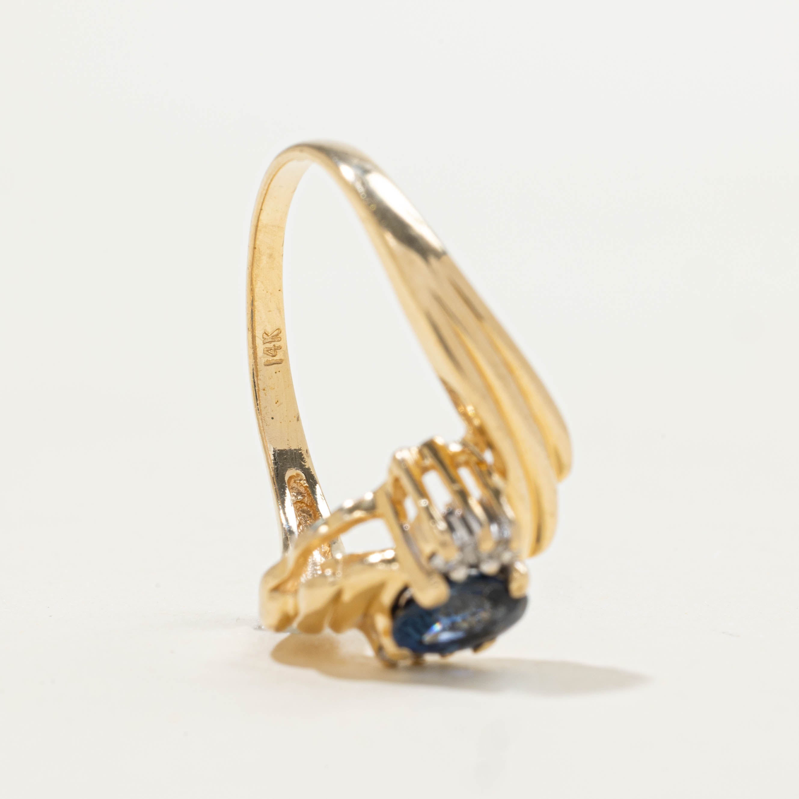 14k Sapphire & Diamond Grooved Bypass Ring | 0.50ct, 0.05ctw | SZ 5.75