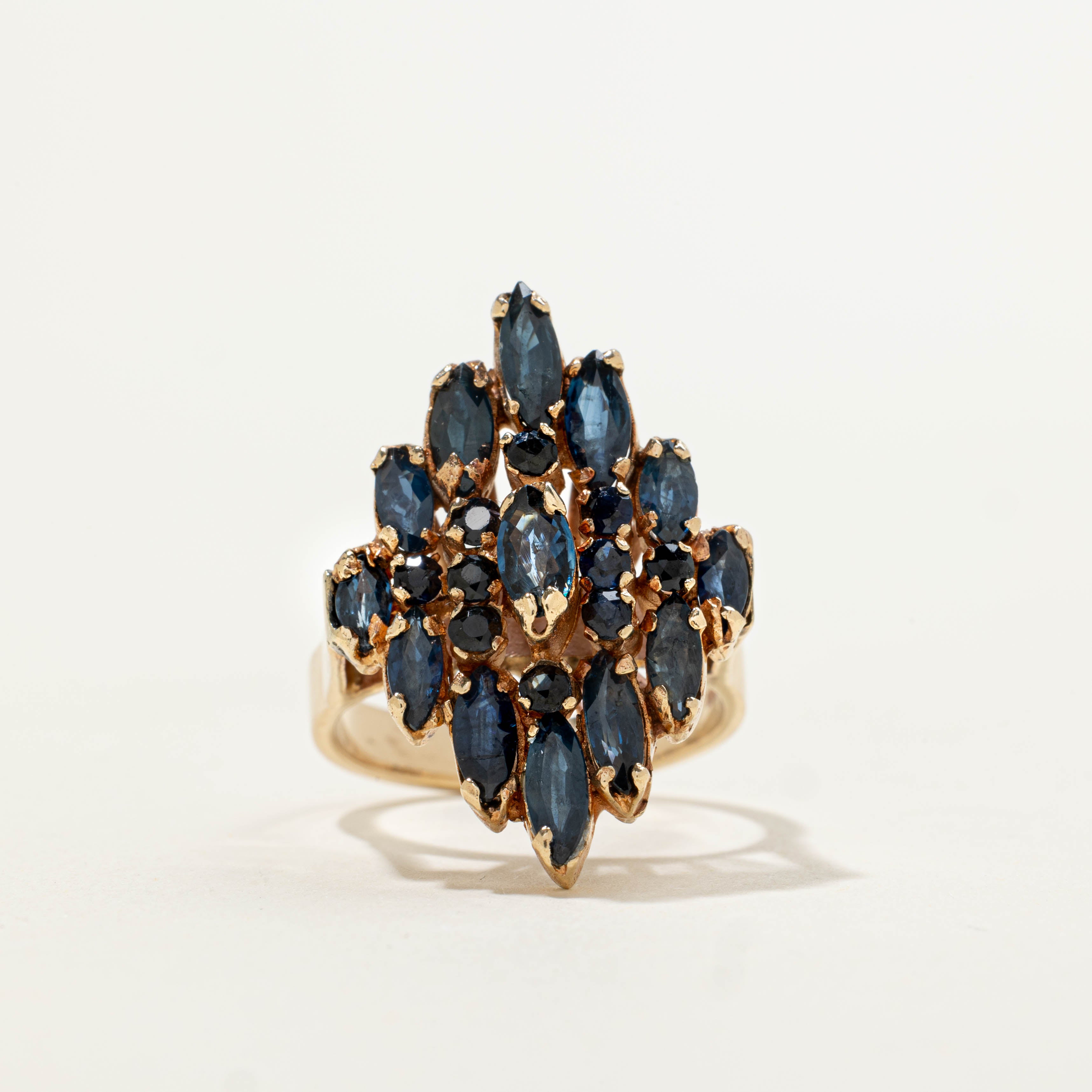 10k Scattered Sapphire Navette Ring | 2.30ctw | SZ 6.5