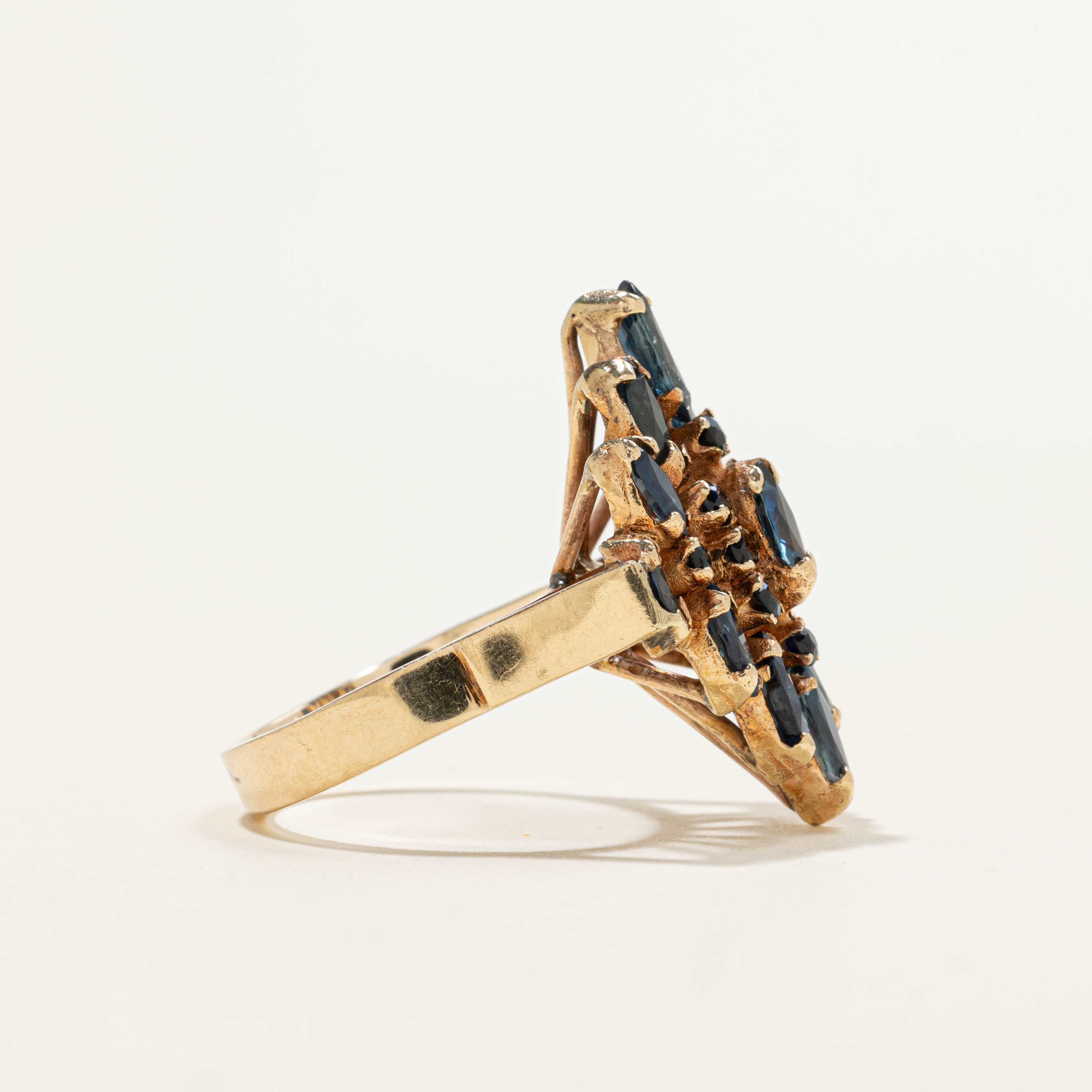 10k Scattered Sapphire Navette Ring | 2.30ctw | SZ 6.5