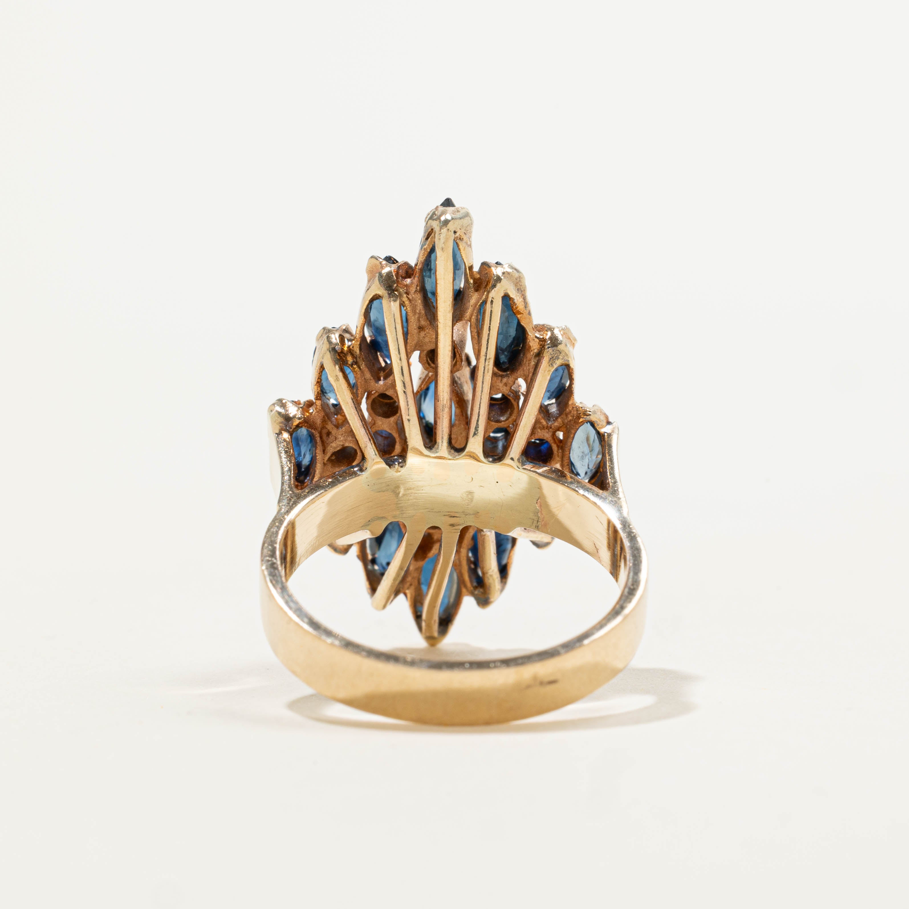 10k Scattered Sapphire Navette Ring | 2.30ctw | SZ 6.5
