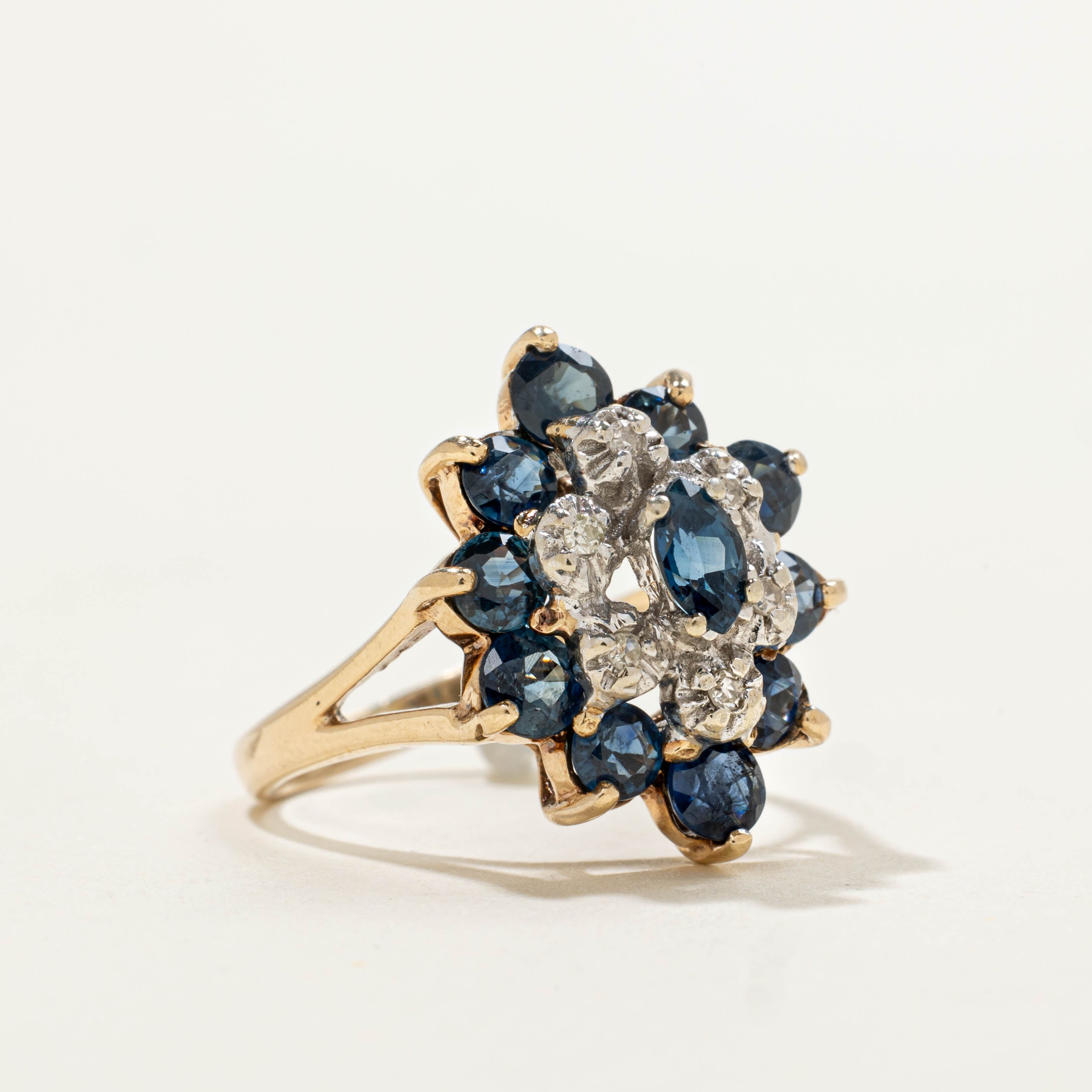 10k Sapphire & Diamond Cluster Navette Ring | 2.20ctw, 0.05ctw | SZ 5.75