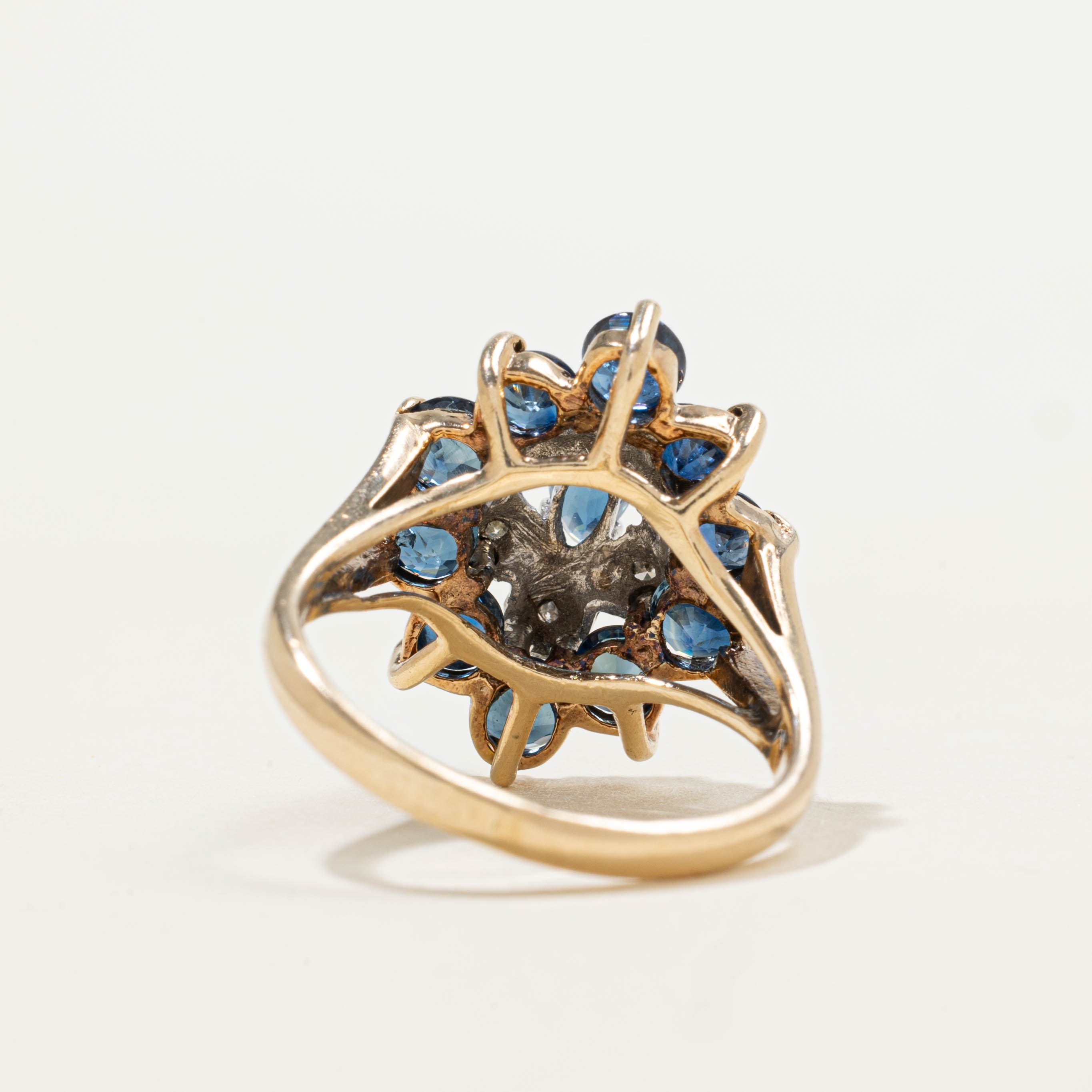 10k Sapphire & Diamond Cluster Navette Ring | 2.20ctw, 0.05ctw | SZ 5.75