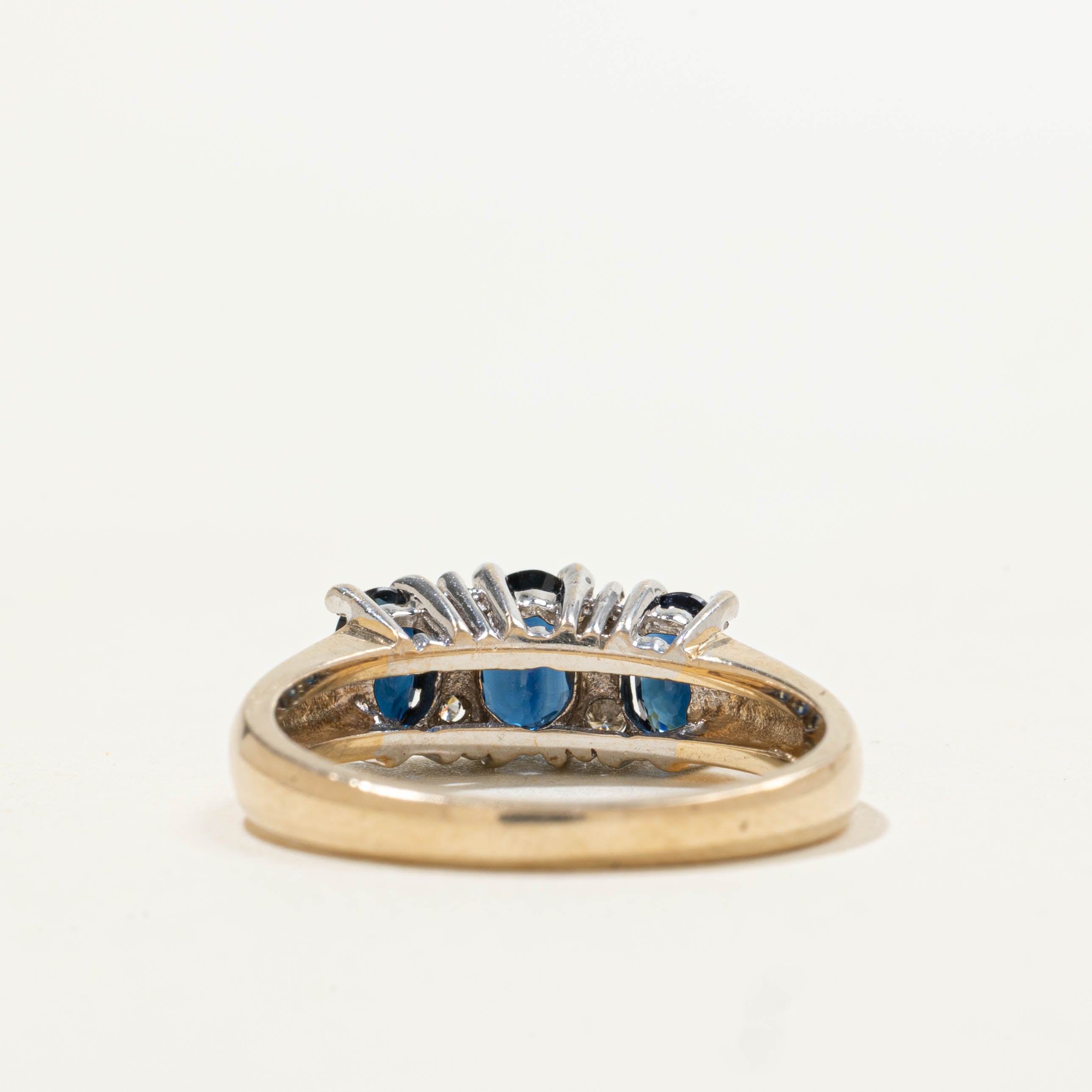 10k Three Stone Sapphire & Diamond Ring | 1.00ctw, 0.08ctw | SZ 6.75