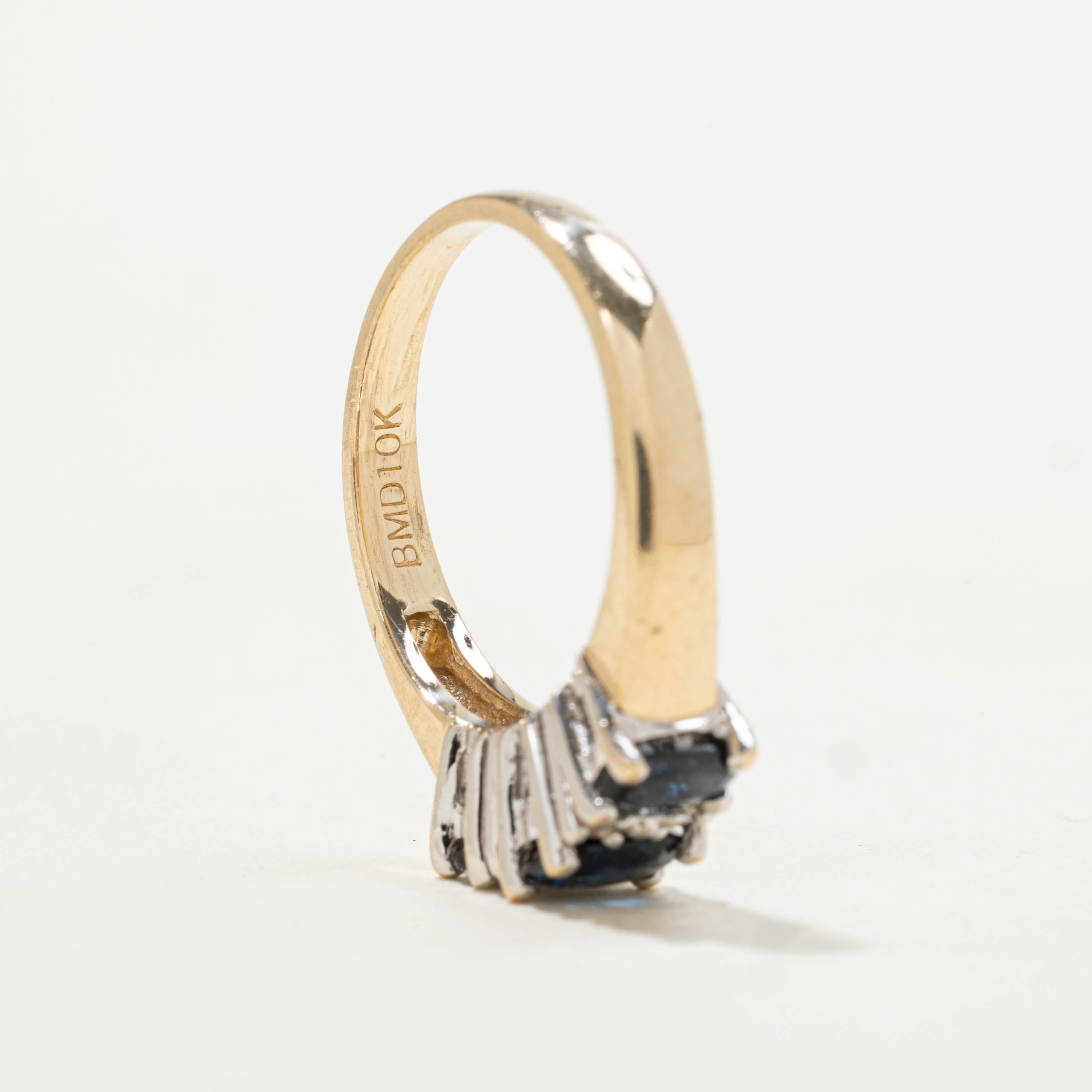 10k Three Stone Sapphire & Diamond Ring | 1.00ctw, 0.08ctw | SZ 6.75