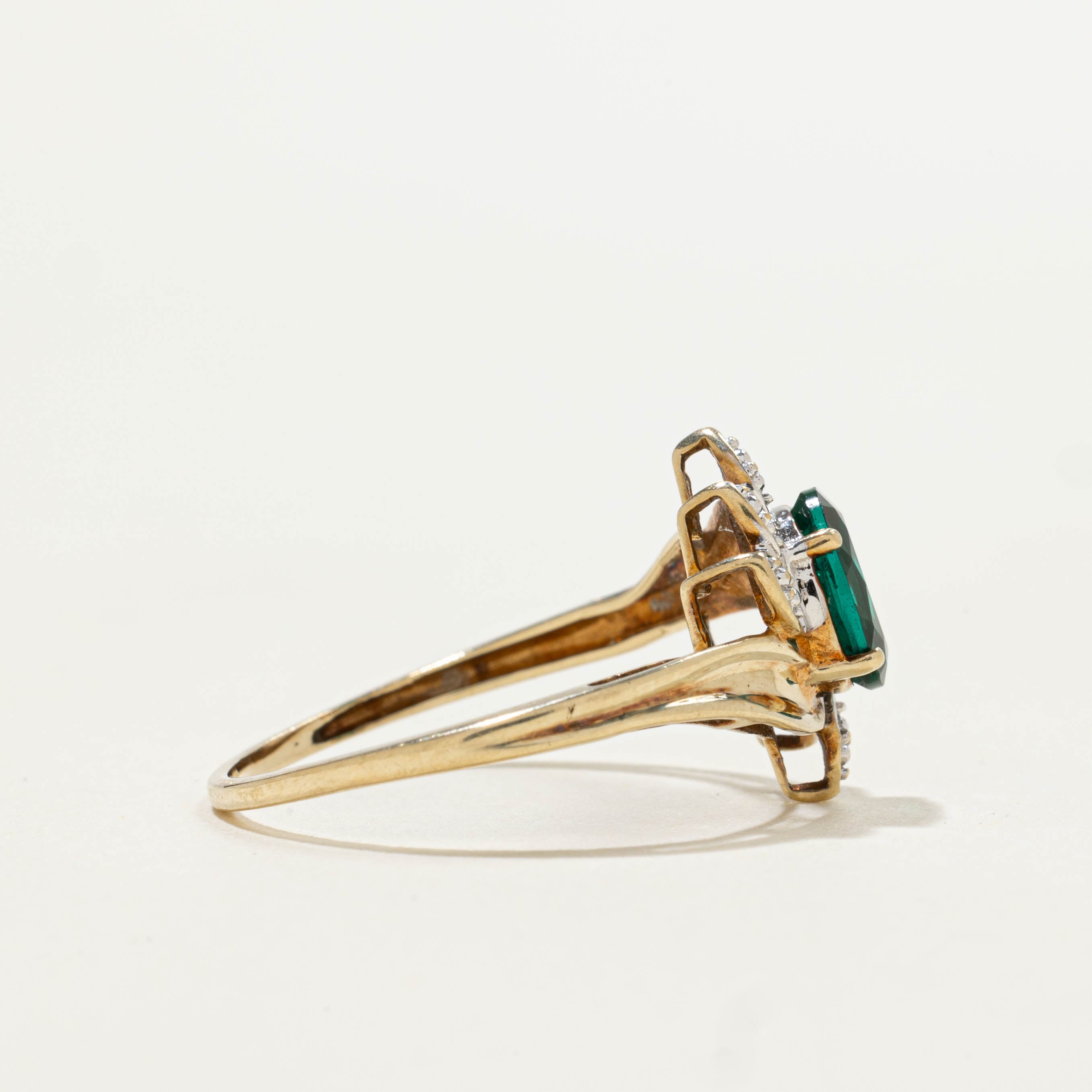 10k Synthetic Emerald & Diamond Bypass Ring | 0.65ct, 0.01ctw | SZ 7