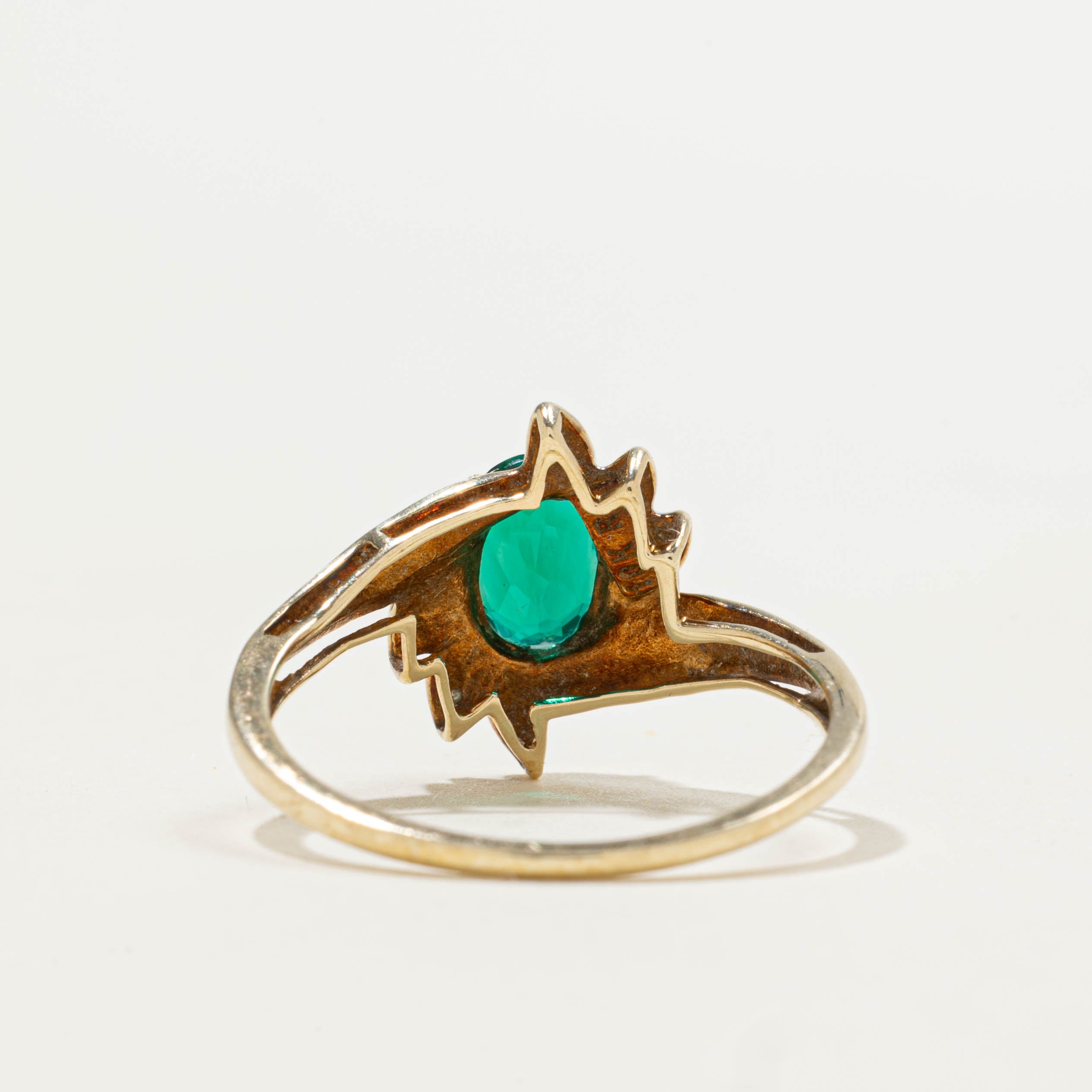 10k Synthetic Emerald & Diamond Bypass Ring | 0.65ct, 0.01ctw | SZ 7