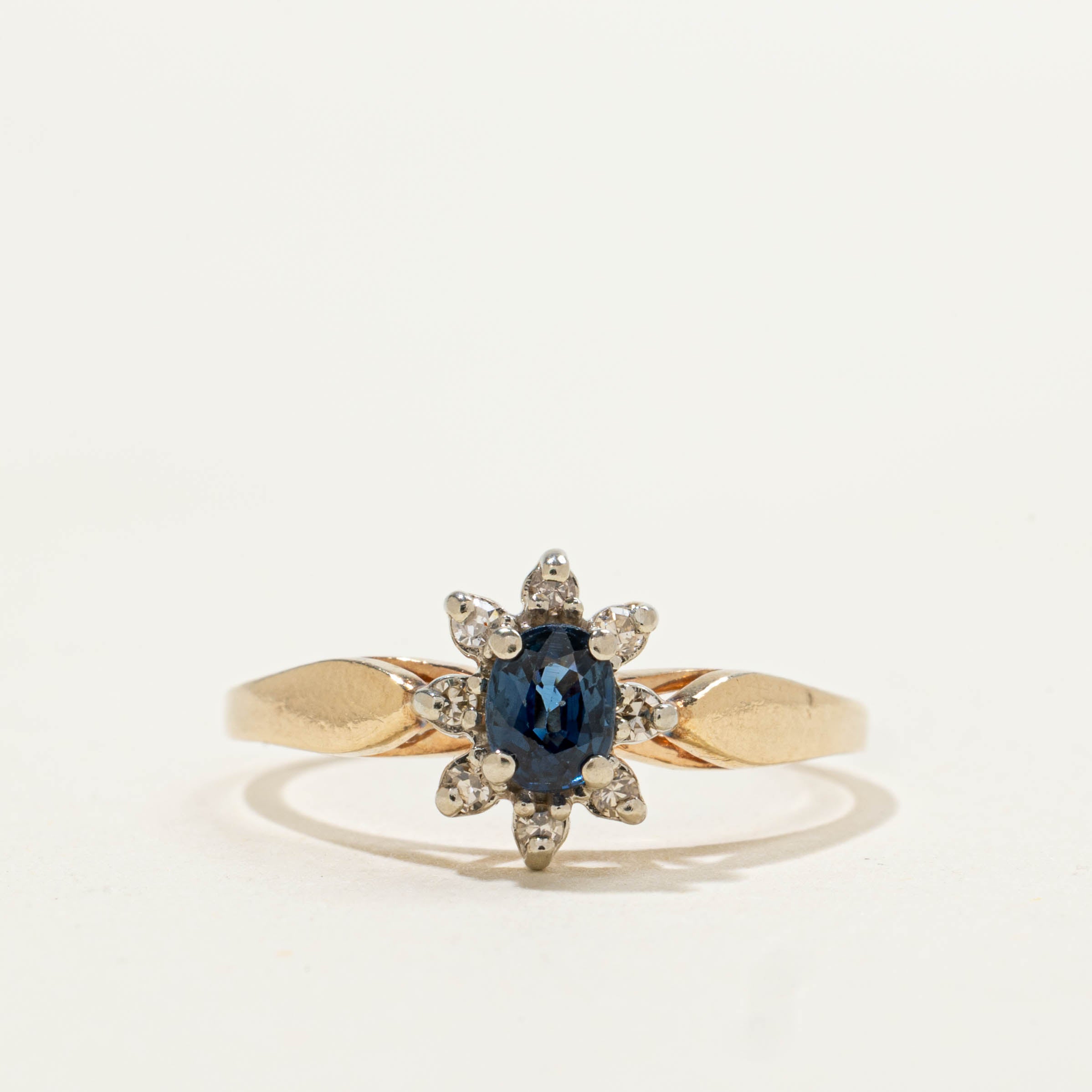 10k Sapphire & Diamond Petal Ring | 0.28ct, 0.08ctw | SZ 5.75