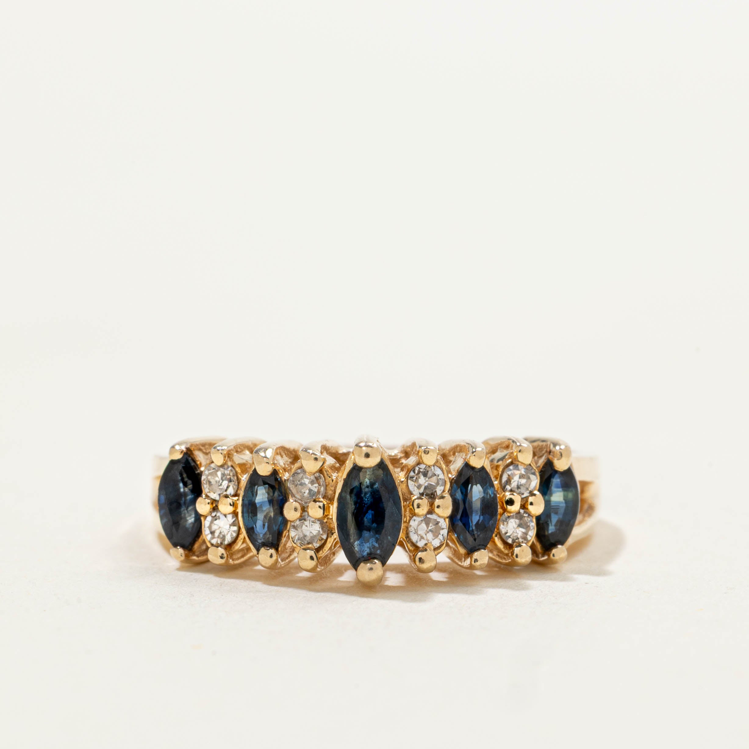 14k Marquise Cut Sapphire & Diamond Multi Row Ring | 0.40ctw, 0.08ctw | SZ 6.5