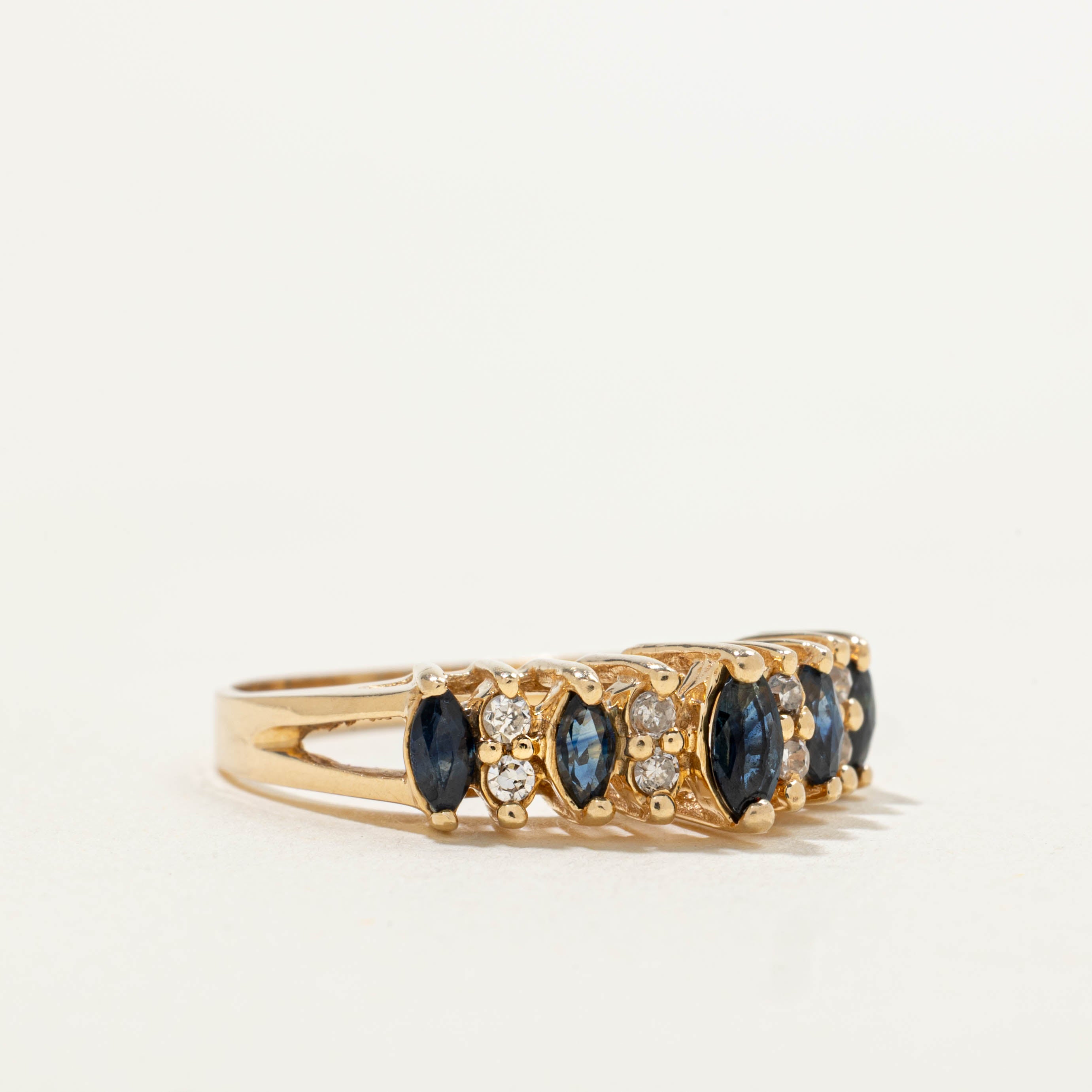 14k Marquise Cut Sapphire & Diamond Multi Row Ring | 0.40ctw, 0.08ctw | SZ 6.5