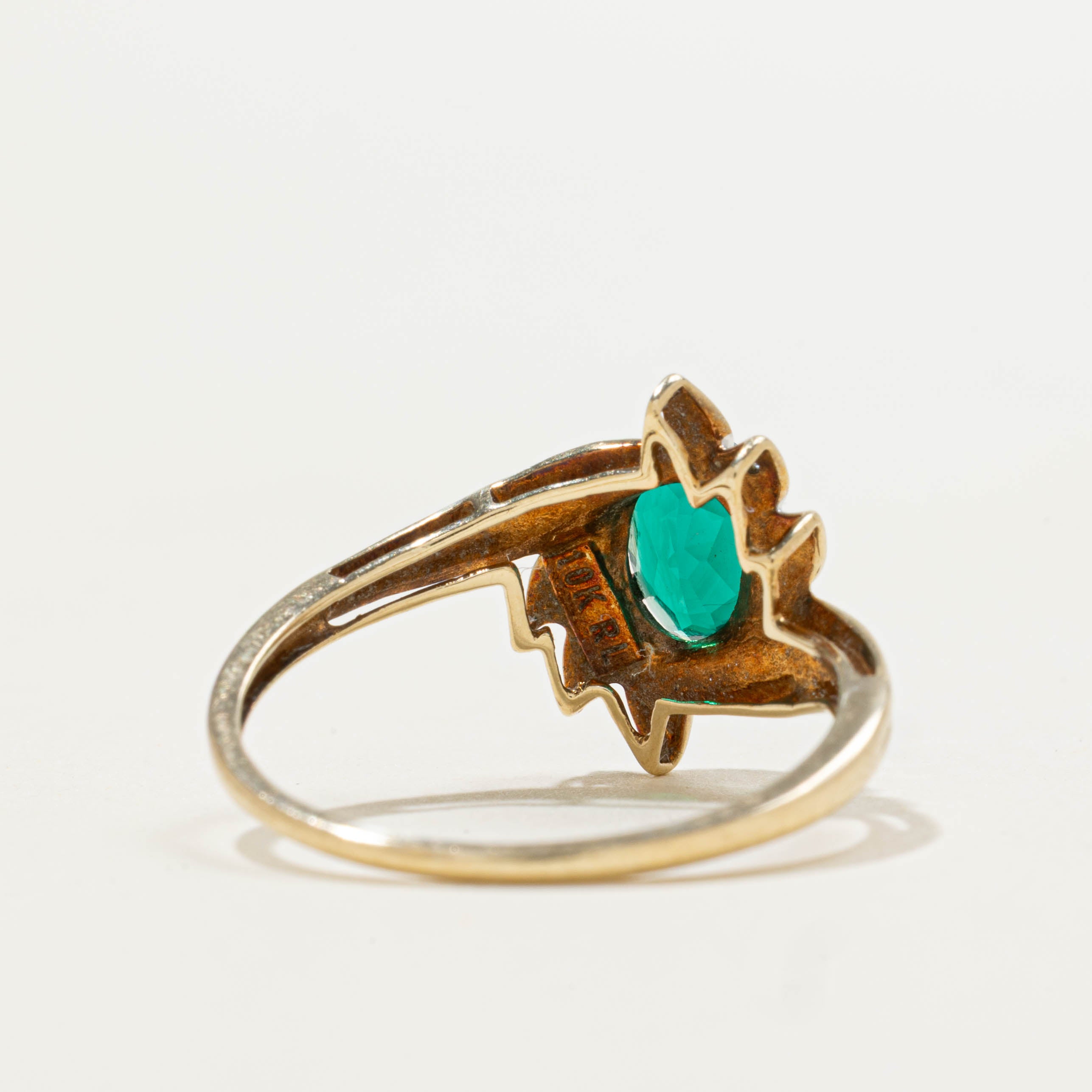 10k Synthetic Emerald & Diamond Bypass Ring | 0.65ct, 0.01ctw | SZ 7