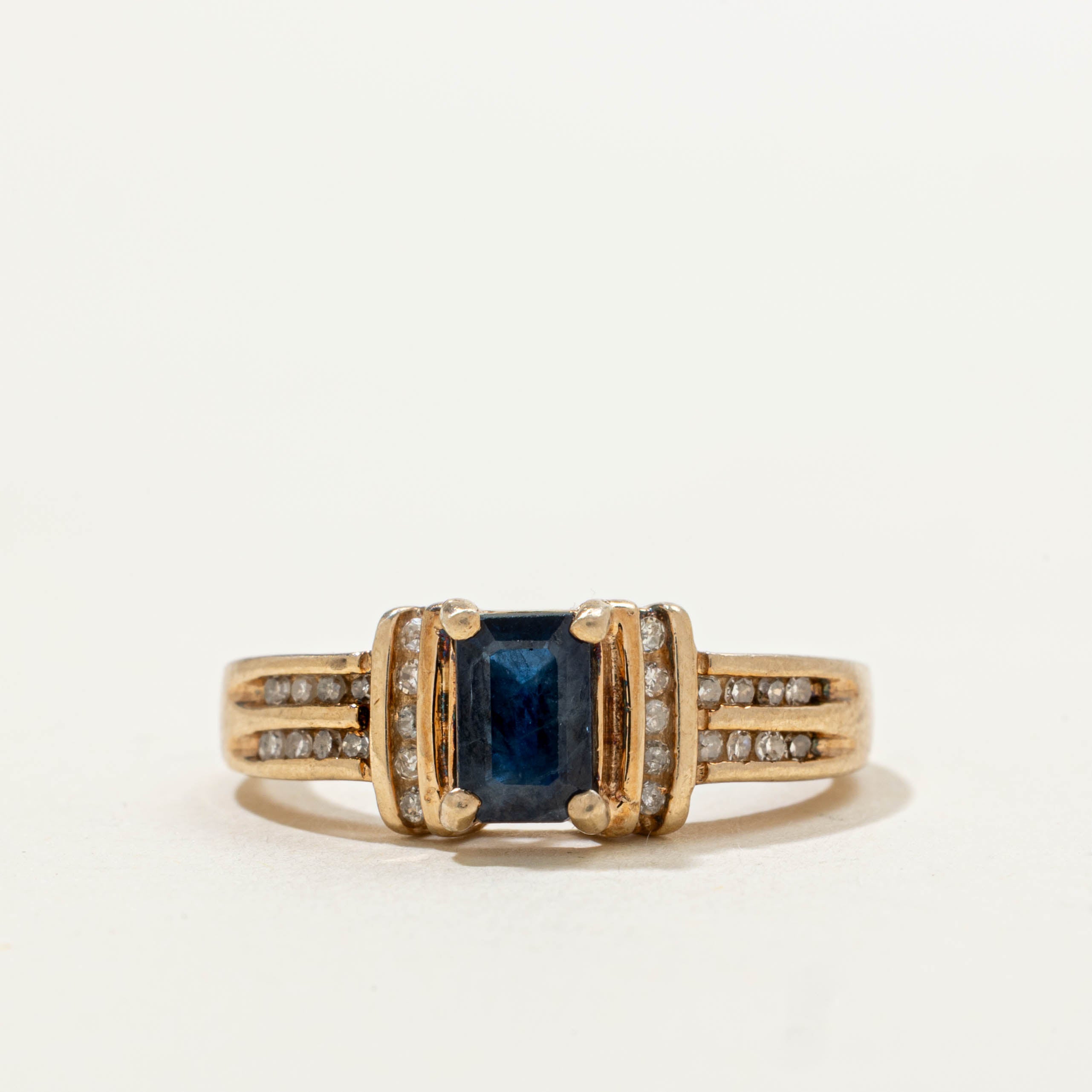 10k Channel Set Sapphire & Diamond Buckle Ring | 0.70ct, 0.14ctw | SZ 6