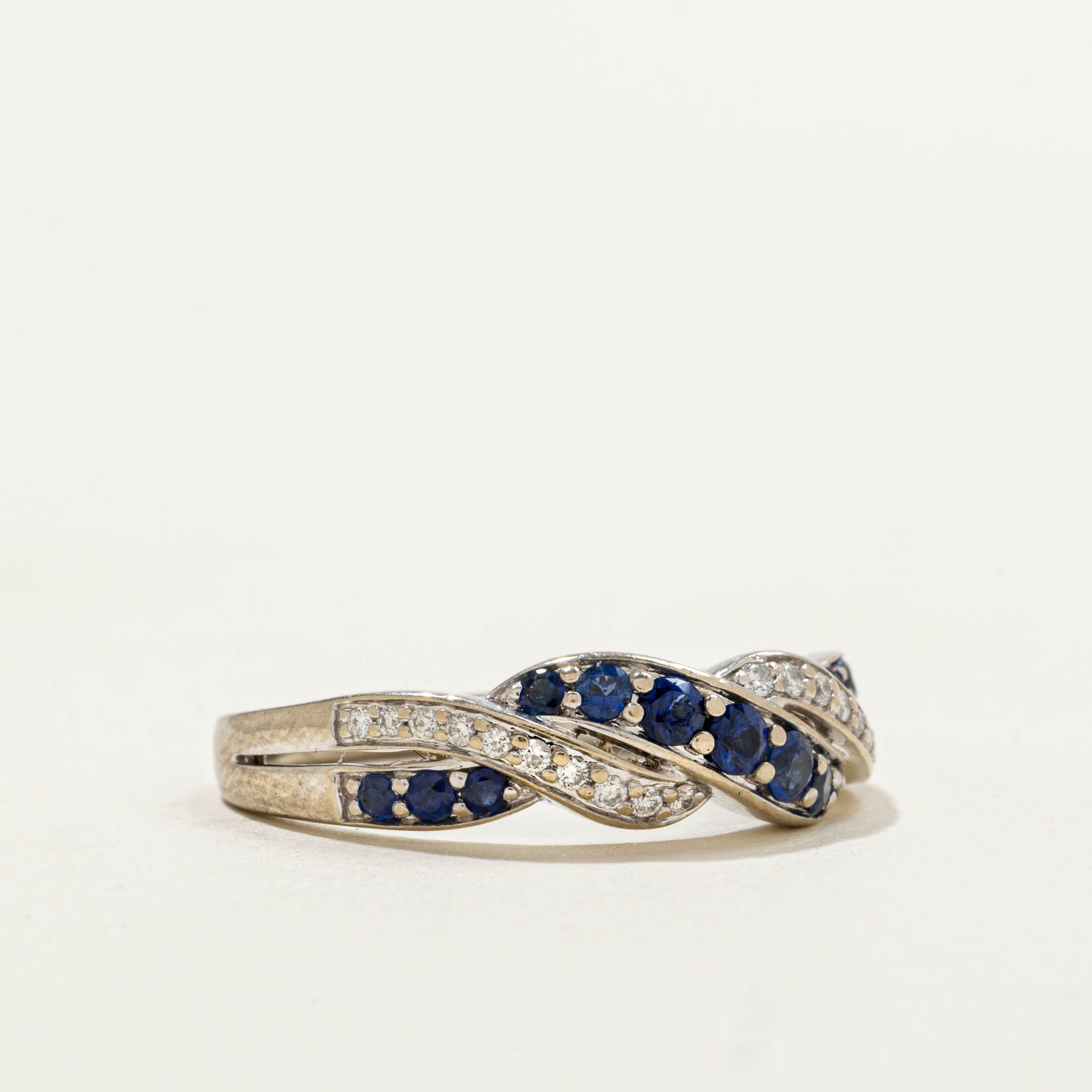 14k Sapphire & Diamond Waterfall Crossover Ring | 0.10ctw, 0.38ctw | SZ 7