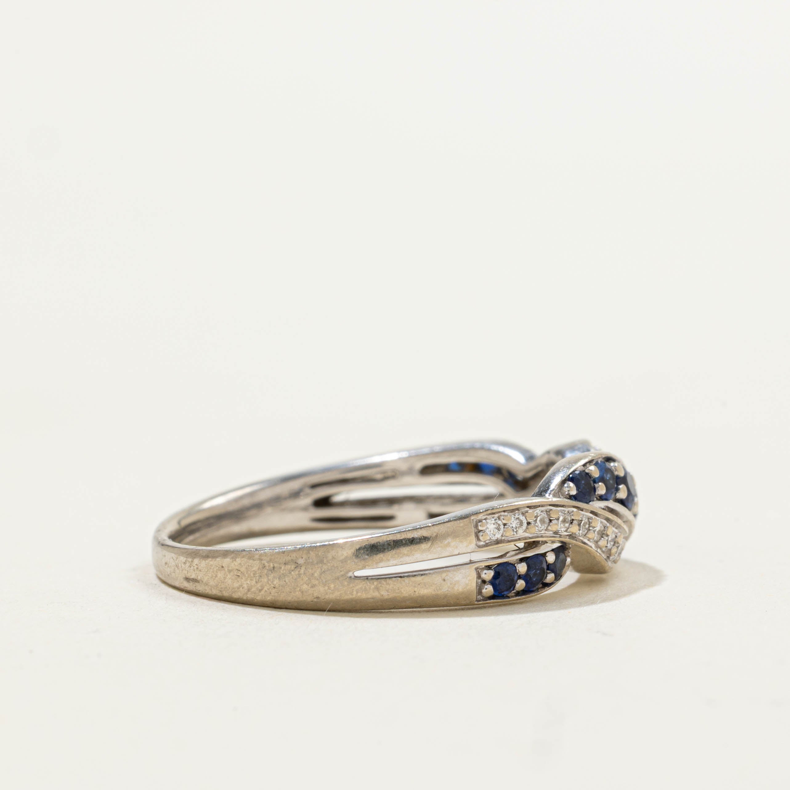 14k Sapphire & Diamond Waterfall Crossover Ring | 0.10ctw, 0.38ctw | SZ 7