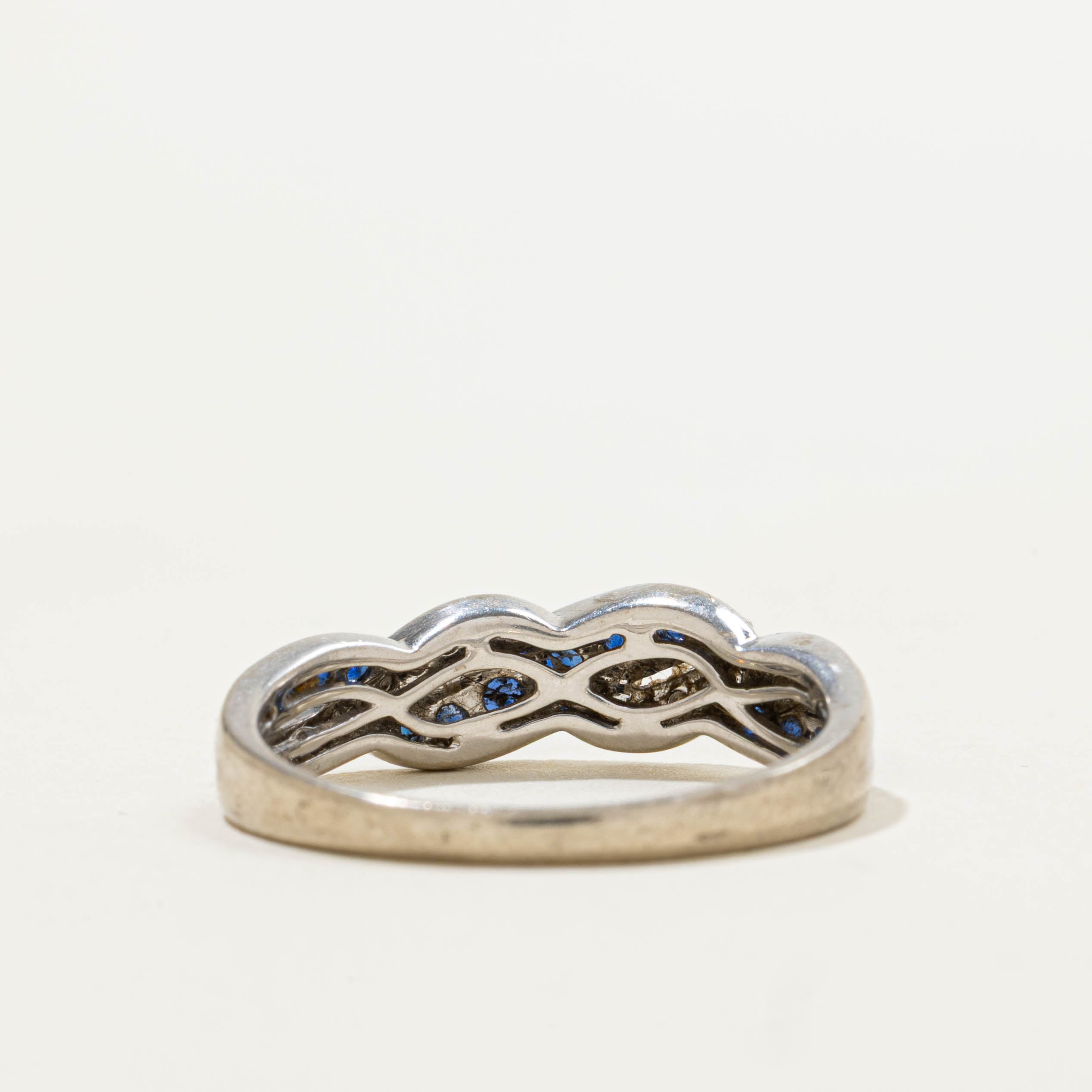 14k Sapphire & Diamond Waterfall Crossover Ring | 0.10ctw, 0.38ctw | SZ 7