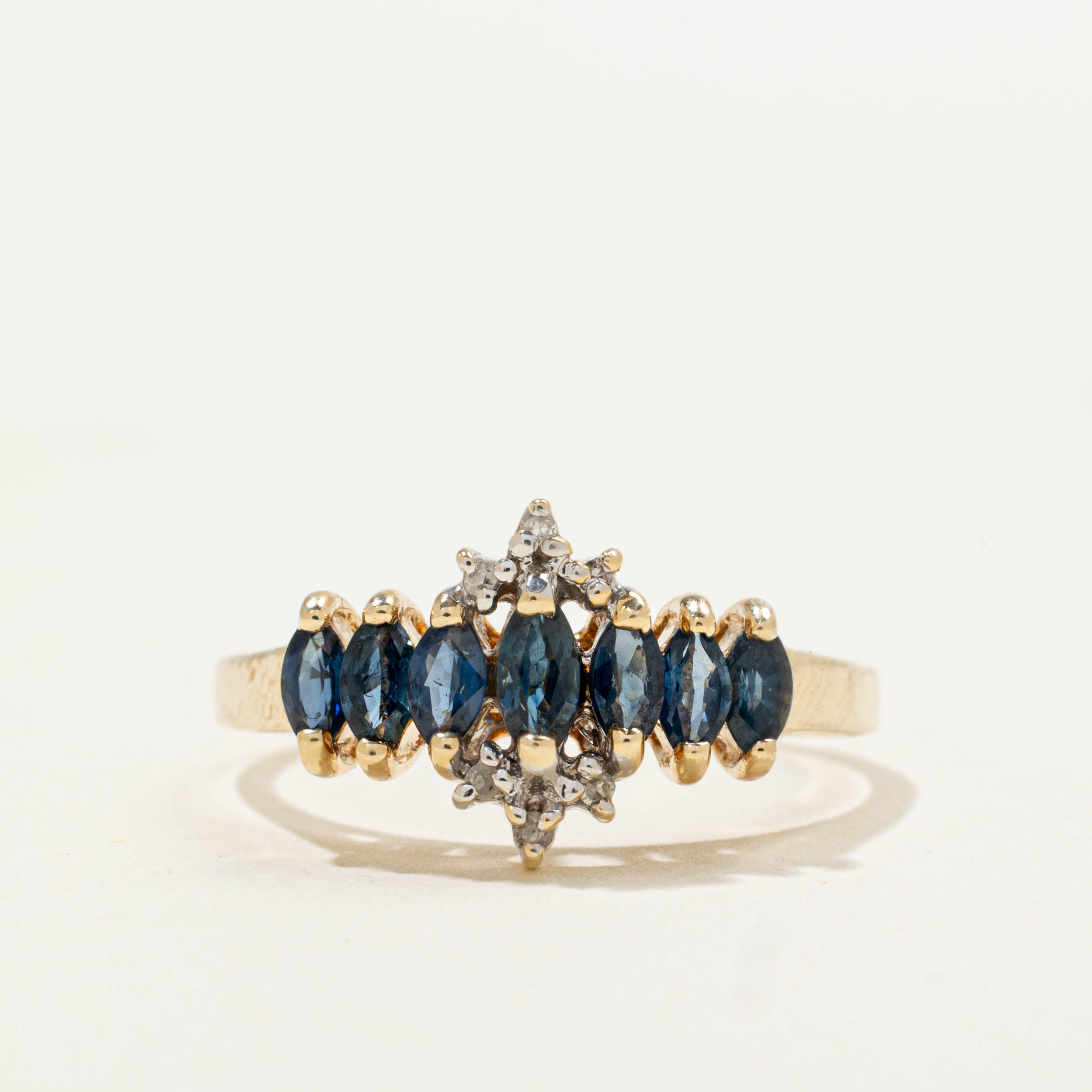 10k Sapphire & Diamond Row Ring | 0.48ctw, 0.02ctw | SZ 8