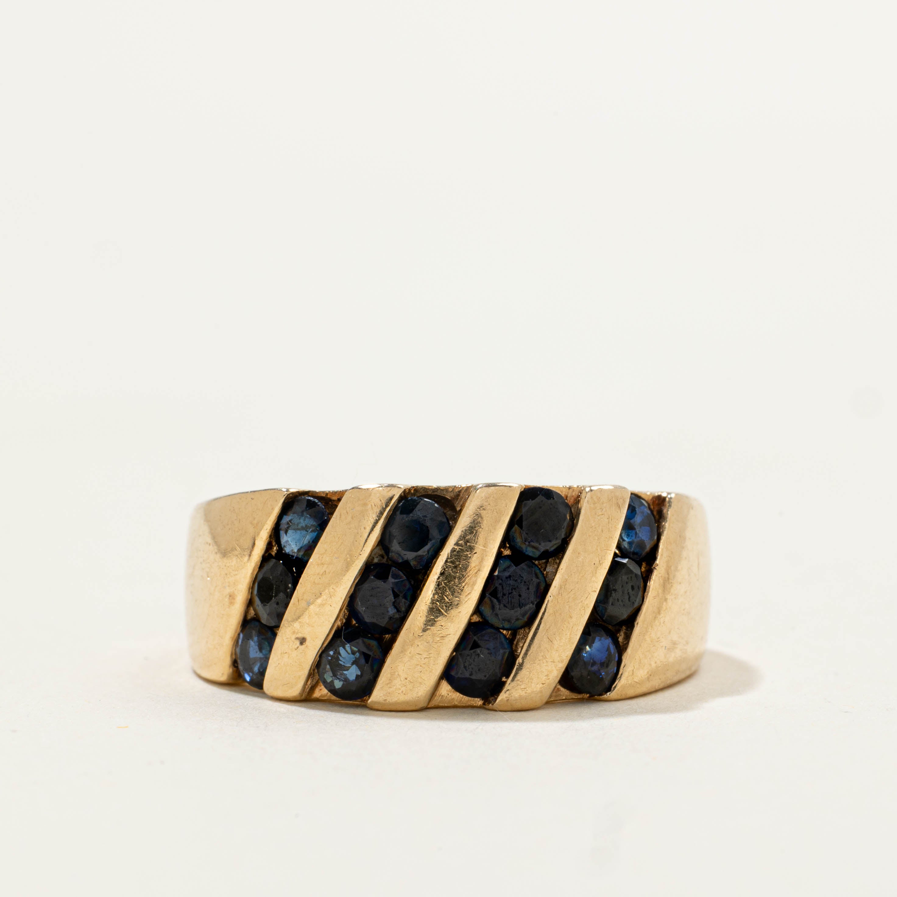 14k Channel Set Sapphire Diagonal Ring | 0.90ctw | SZ 7.25
