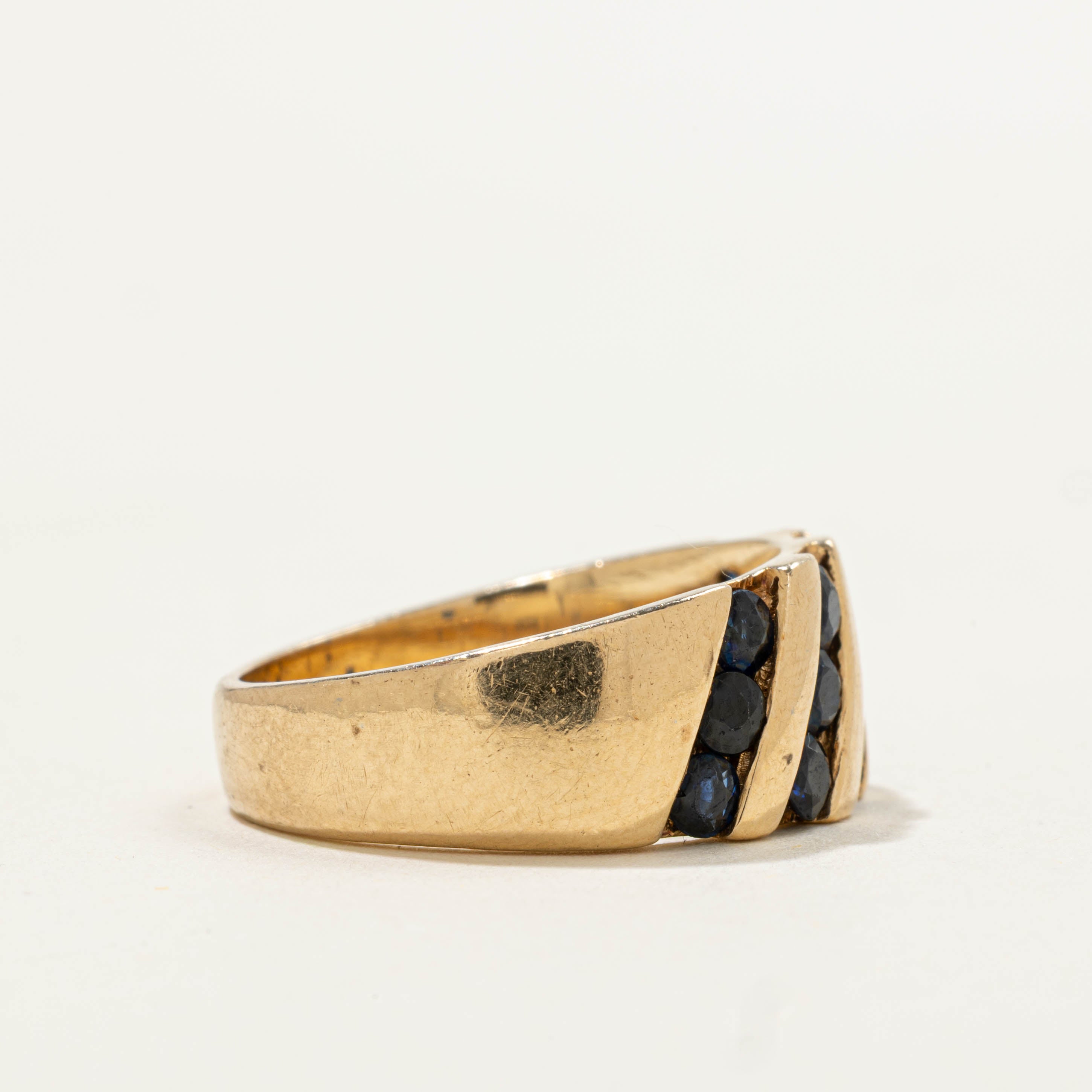14k Channel Set Sapphire Diagonal Ring | 0.90ctw | SZ 7.25