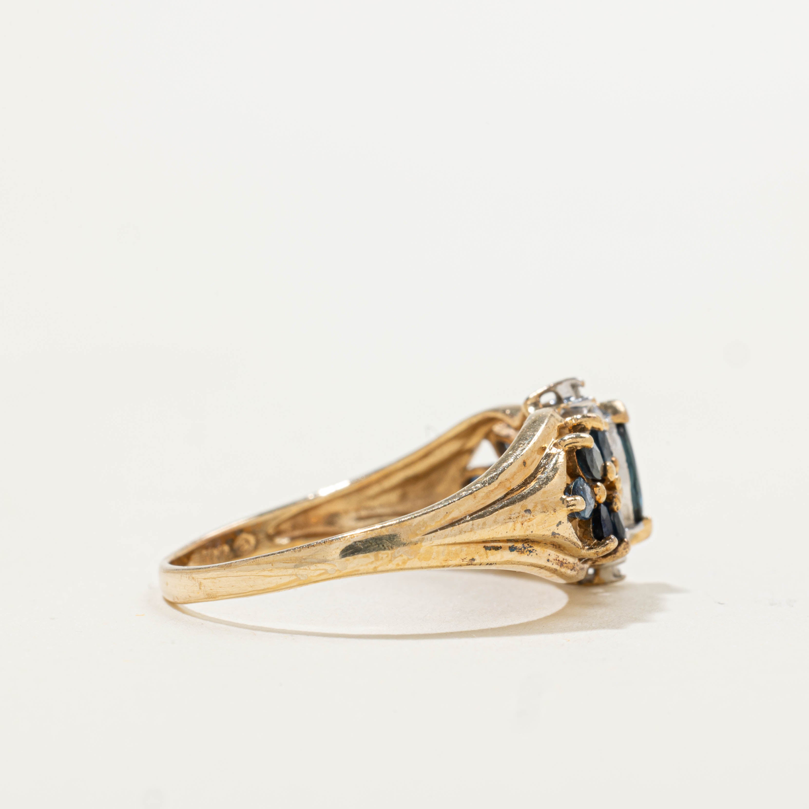 10k Marquise Cut Sapphire & Diamond Cluster Ring | 0.90ctw, 0.01ctw | SZ 7.75