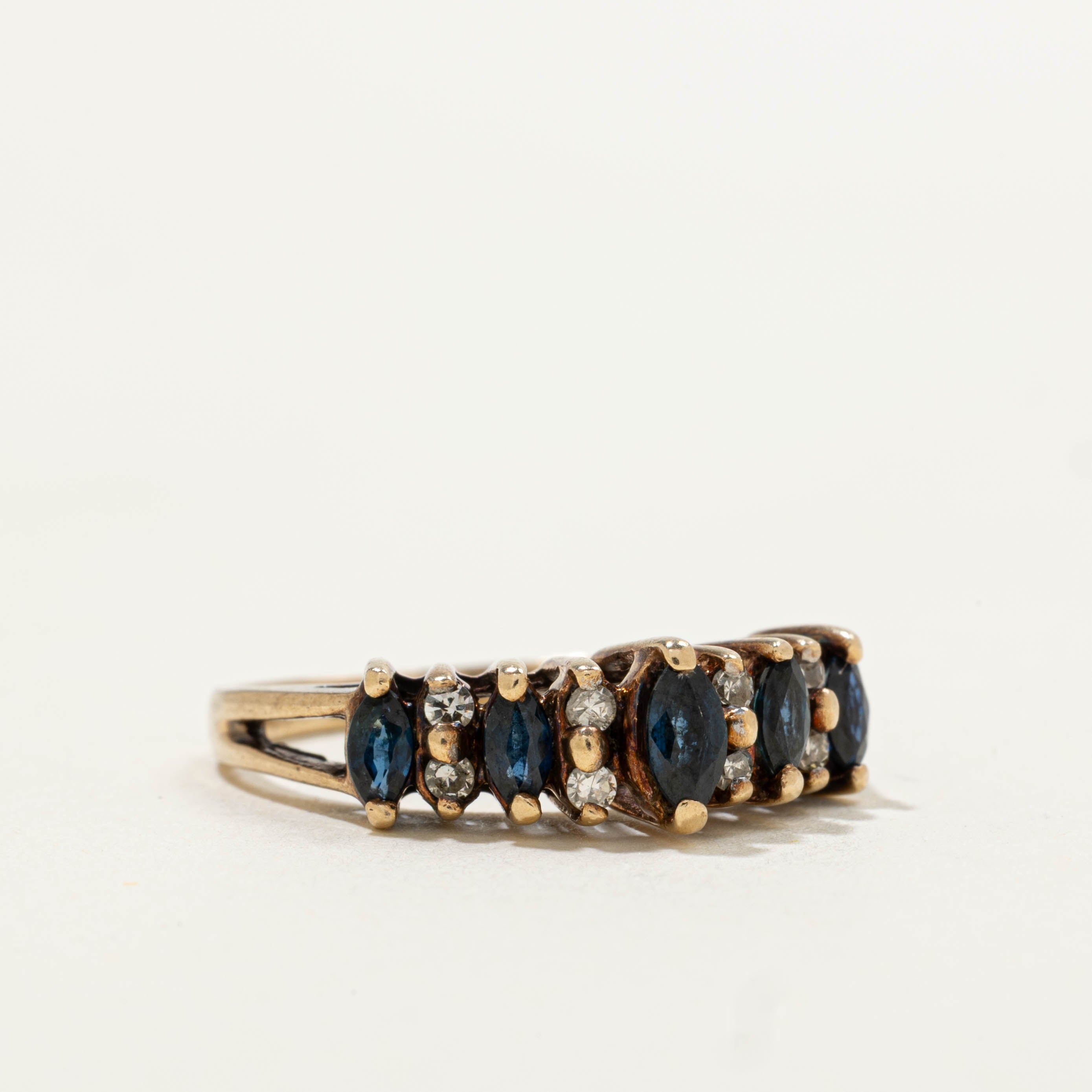 10k Marquise Cut Sapphire & Diamond Ring | 0.40ctw, 0.12ctw | SZ 6