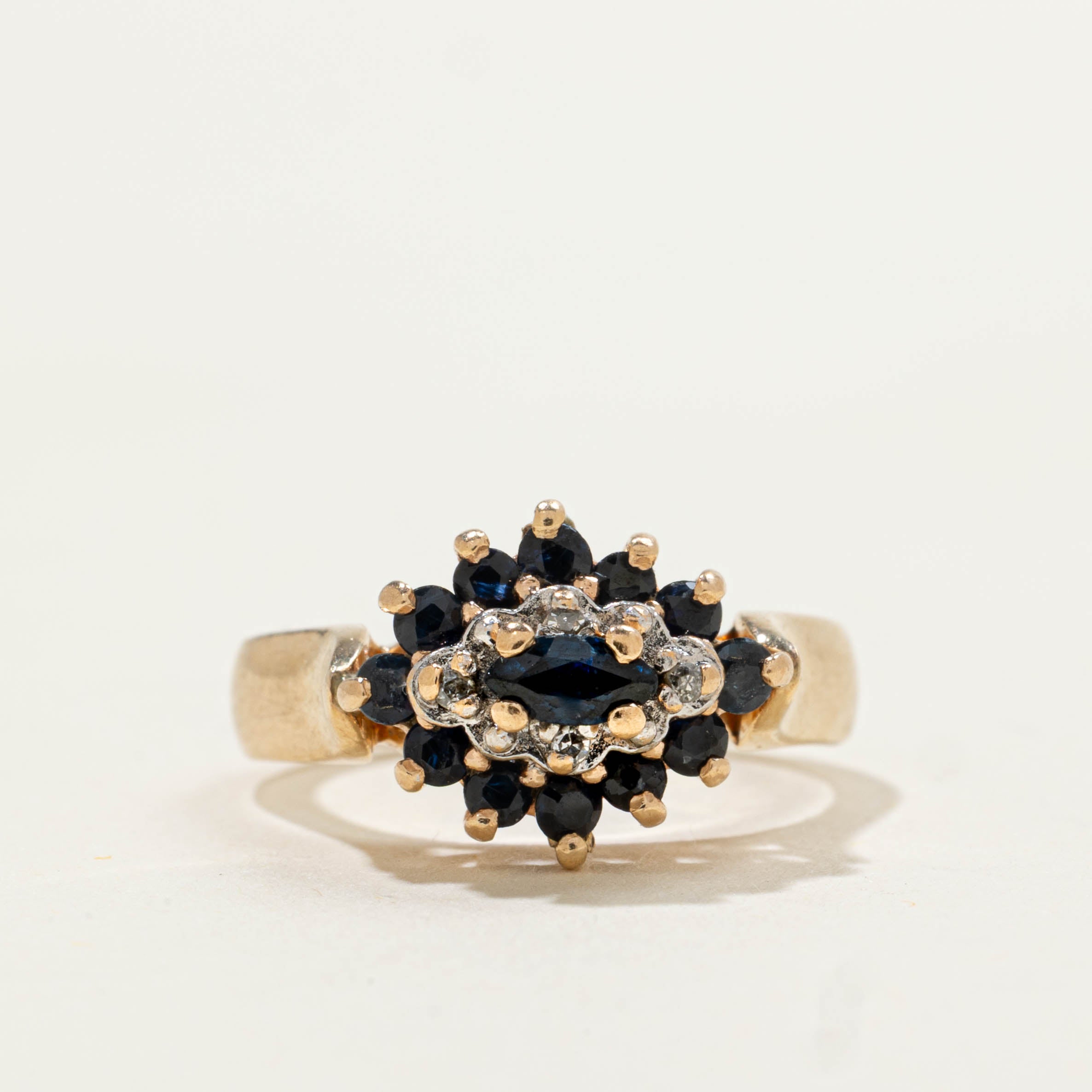10k Sapphire & Diamond Petal Cluster Marquise Ring | 0.40ctw, 0.02 | SZ 2.25