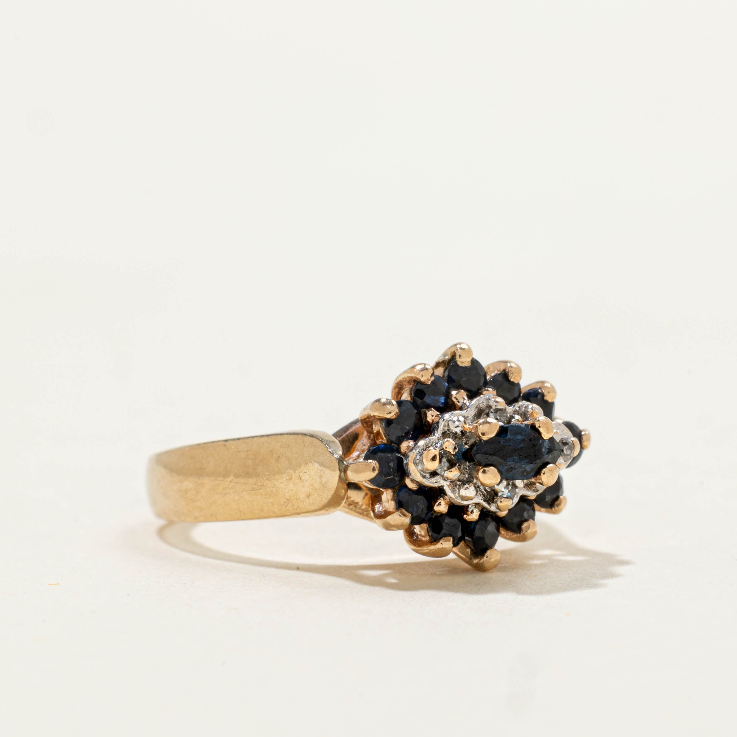 10k Sapphire & Diamond Petal Cluster Marquise Ring | 0.40ctw, 0.02 | SZ 2.25