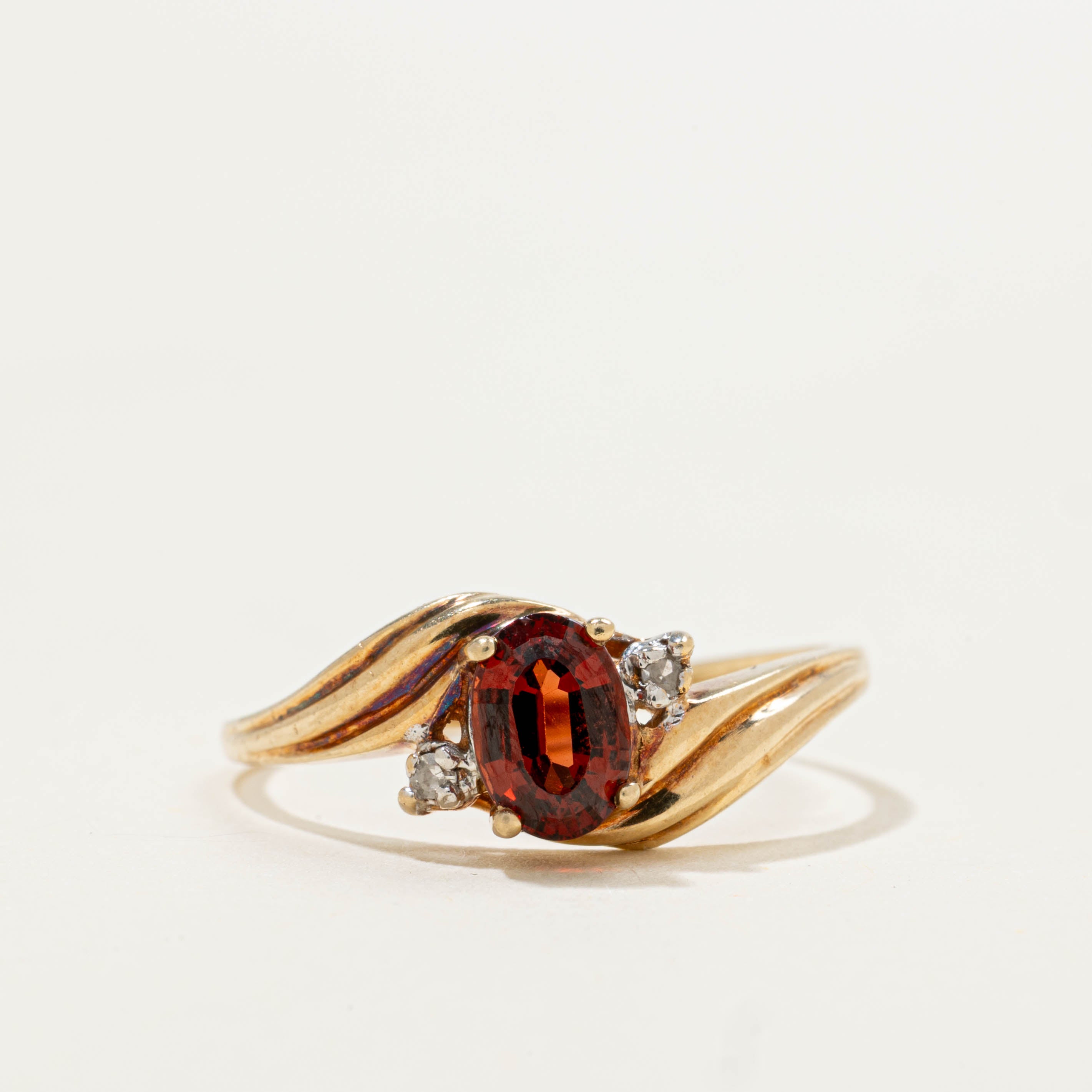 Garnet & Diamond Grooved Bypass Ring | 0.46ct, 0.02ctw | SZ 6