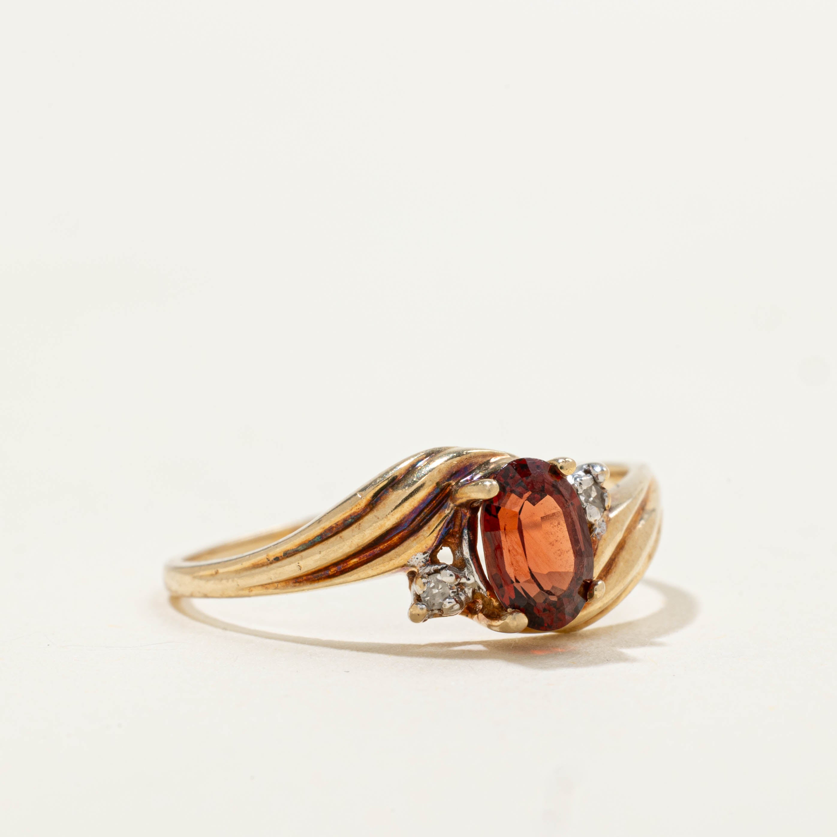 Garnet & Diamond Grooved Bypass Ring | 0.46ct, 0.02ctw | SZ 6