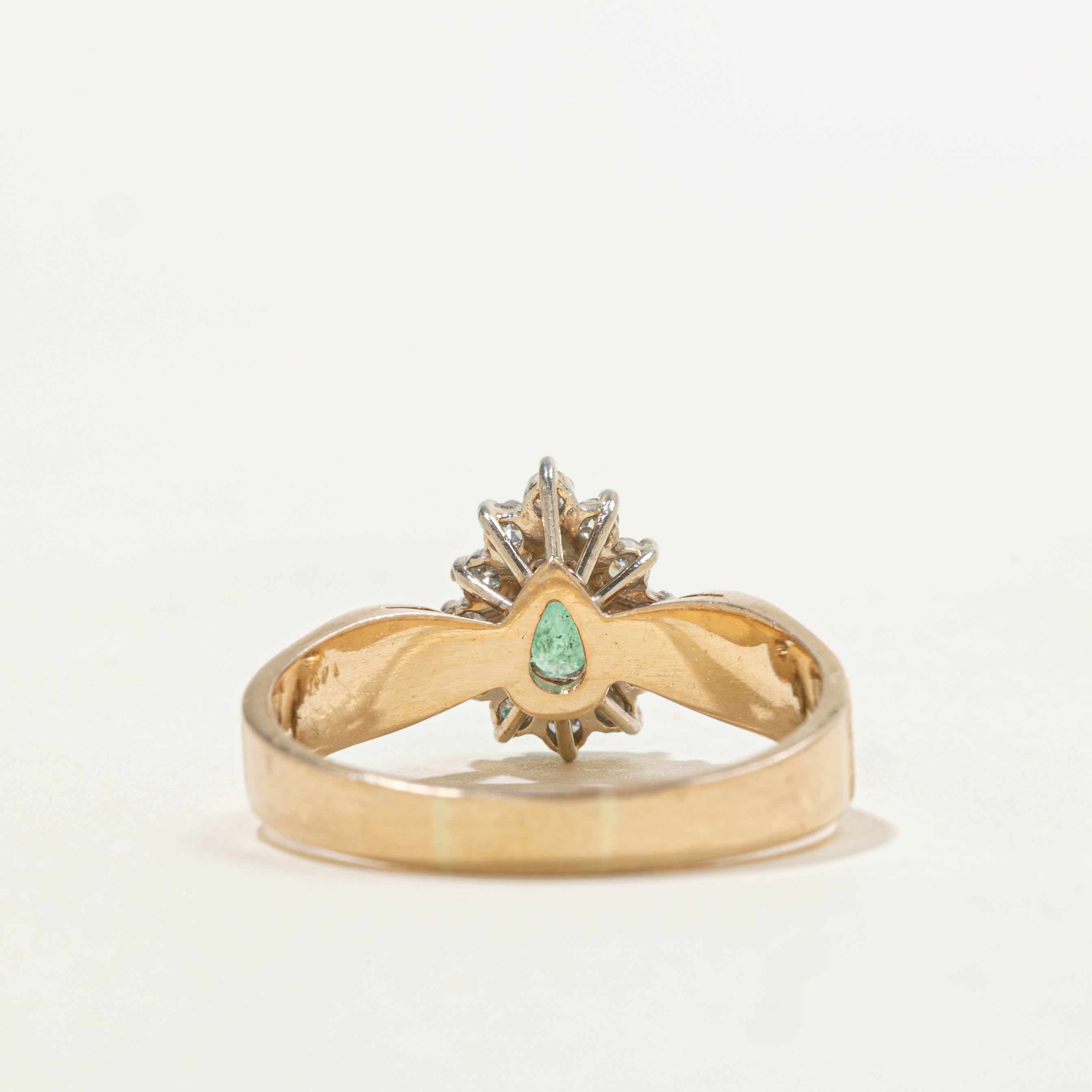 14k Emerald & Diamond Petal Reverse Tapered Ring | 0.35ct, 0.24ctw | SZ 7.5