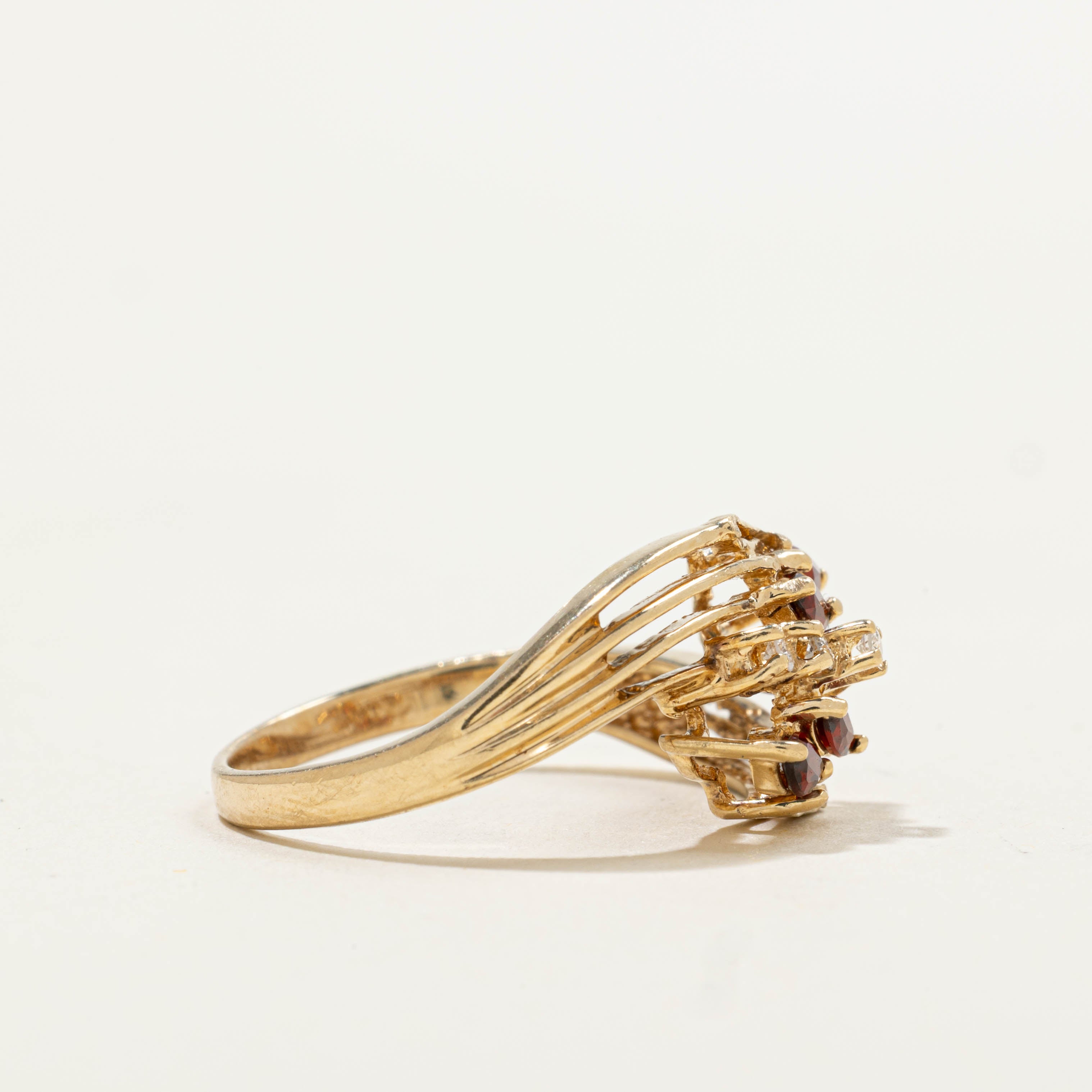 14k Marquise Cut Garnet & Diamond Openwork Ring | 0.28ctw, 0.05ctw | SZ 6