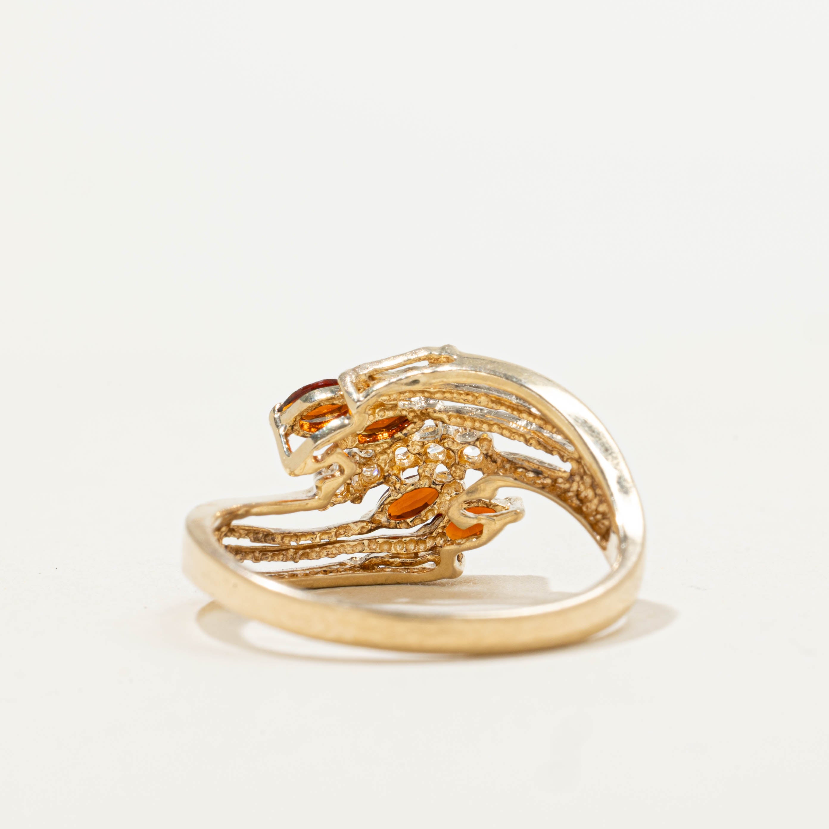 14k Marquise Cut Garnet & Diamond Openwork Ring | 0.28ctw, 0.05ctw | SZ 6