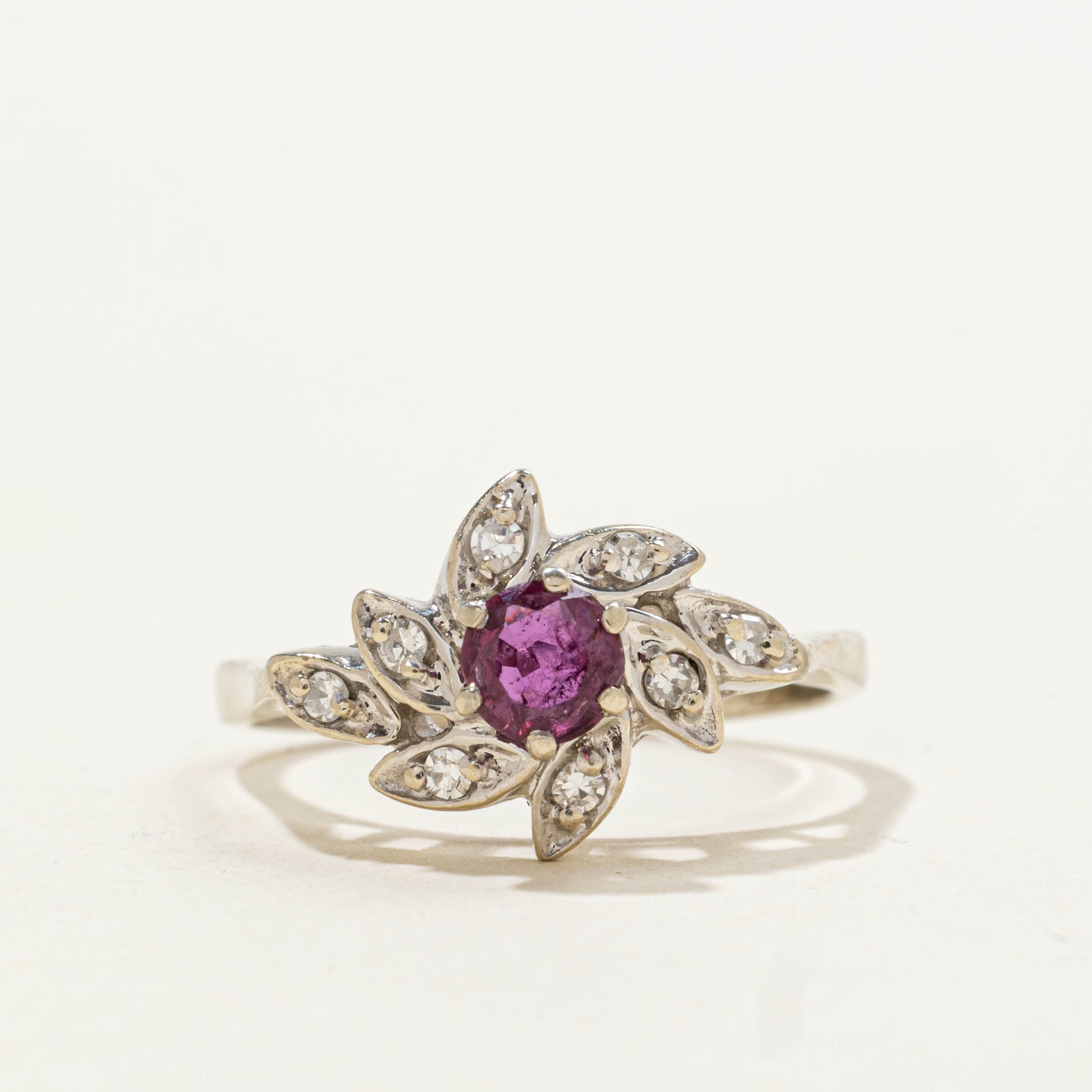 Ruby & Diamond Cluster Ring | 0.45ct, 0.08ctw | SZ 6.75