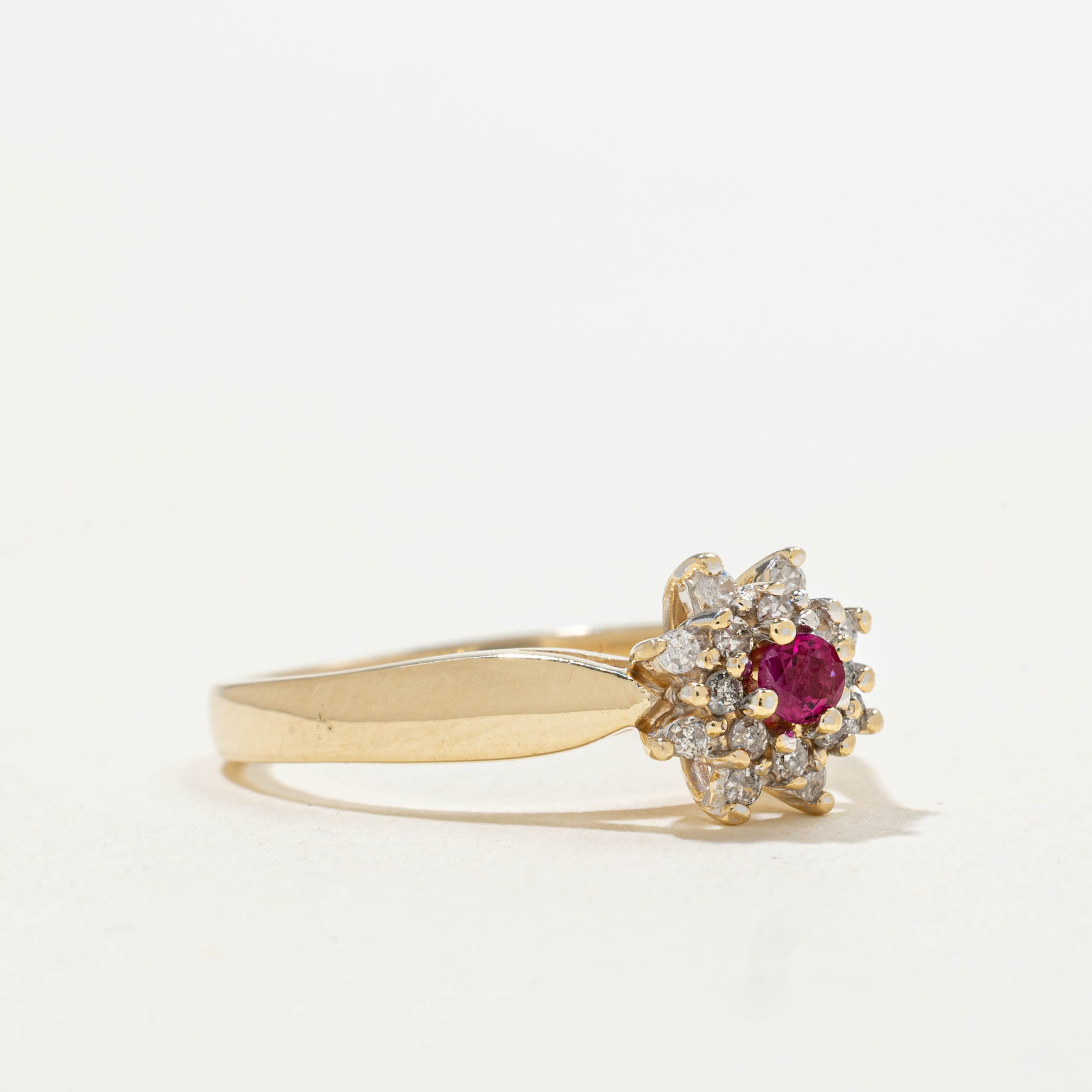 10k Ruby & Diamond Petal Cluster Ring | 0.09ct, 0.12ctw | SZ 6
