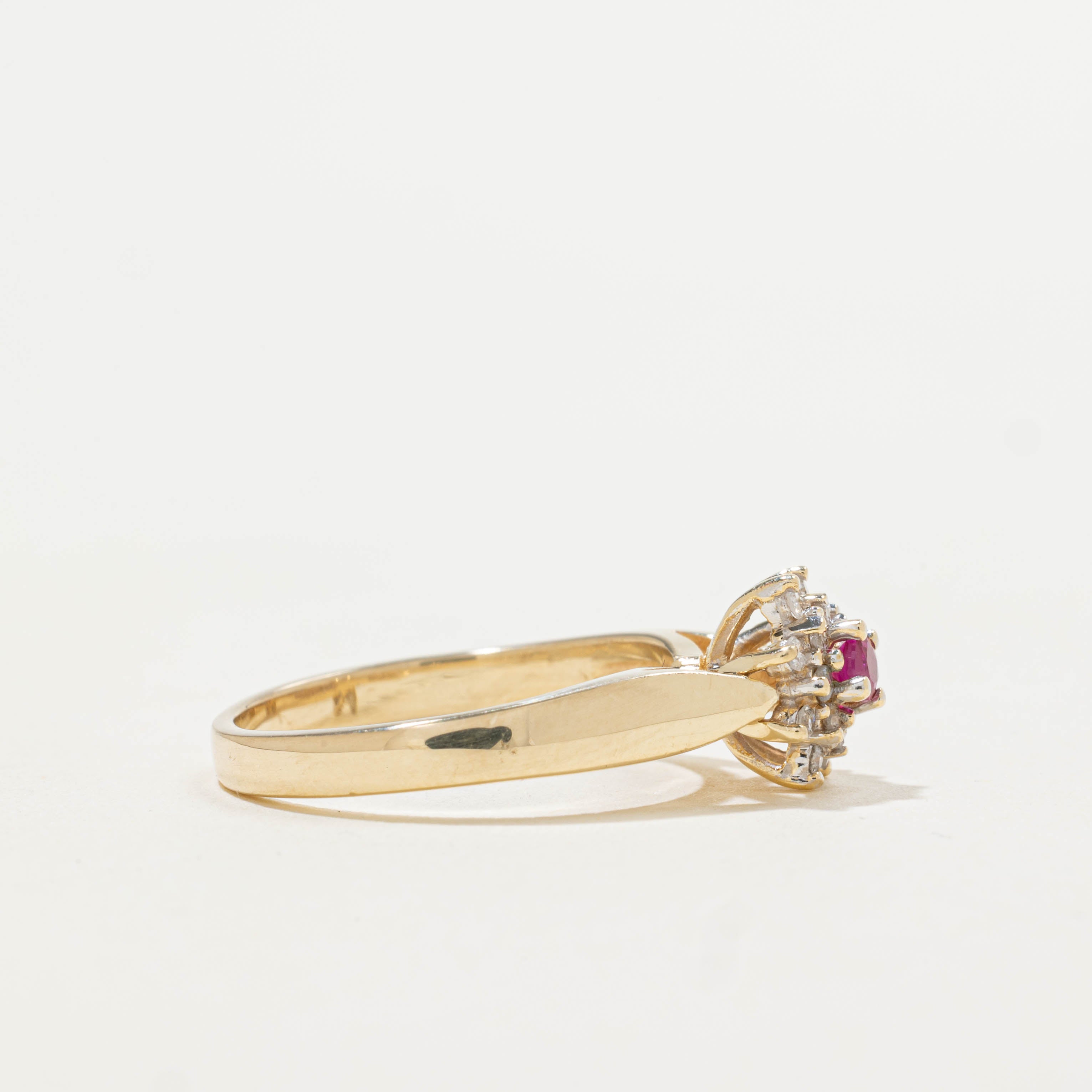 10k Ruby & Diamond Petal Cluster Ring | 0.09ct, 0.12ctw | SZ 6