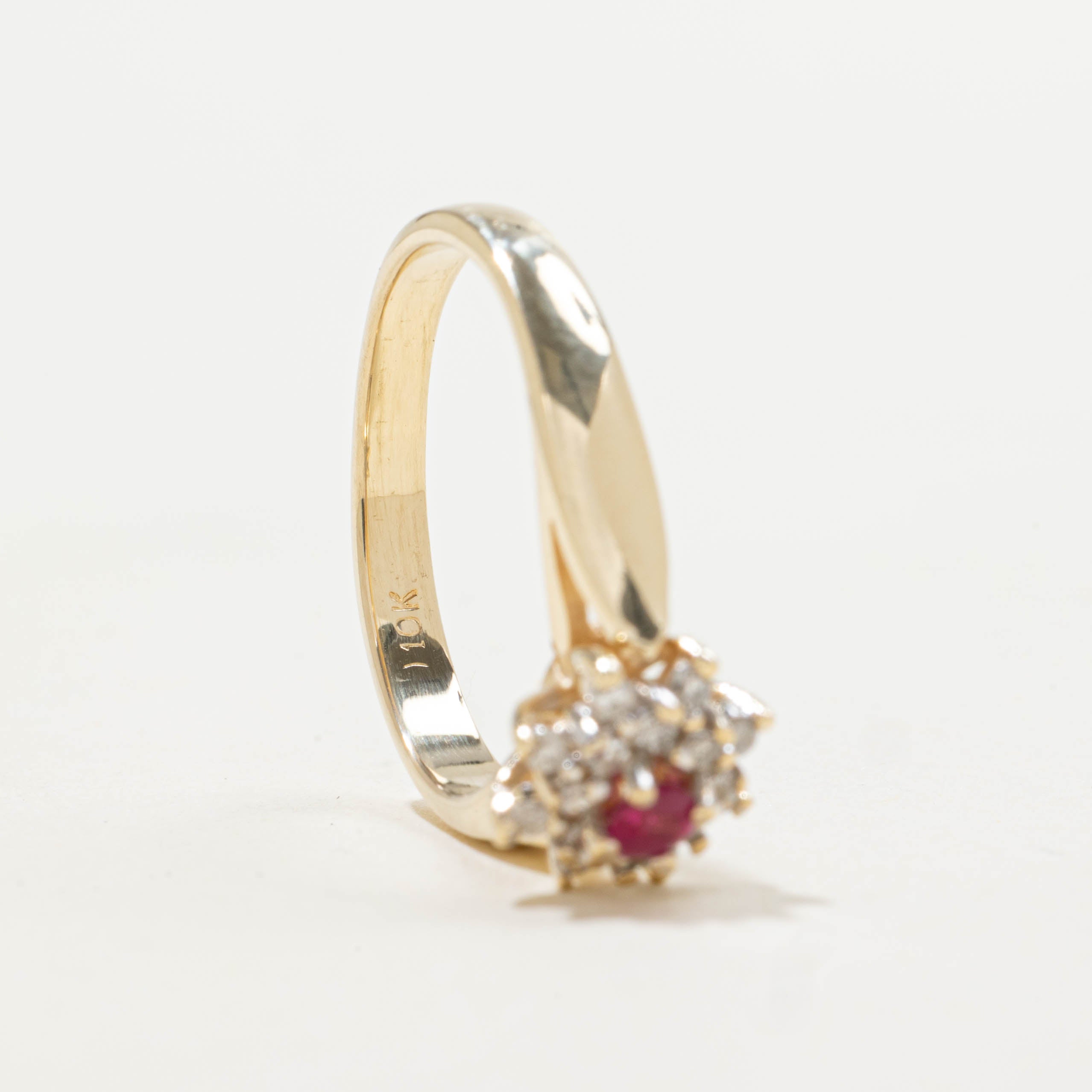 10k Ruby & Diamond Petal Cluster Ring | 0.09ct, 0.12ctw | SZ 6
