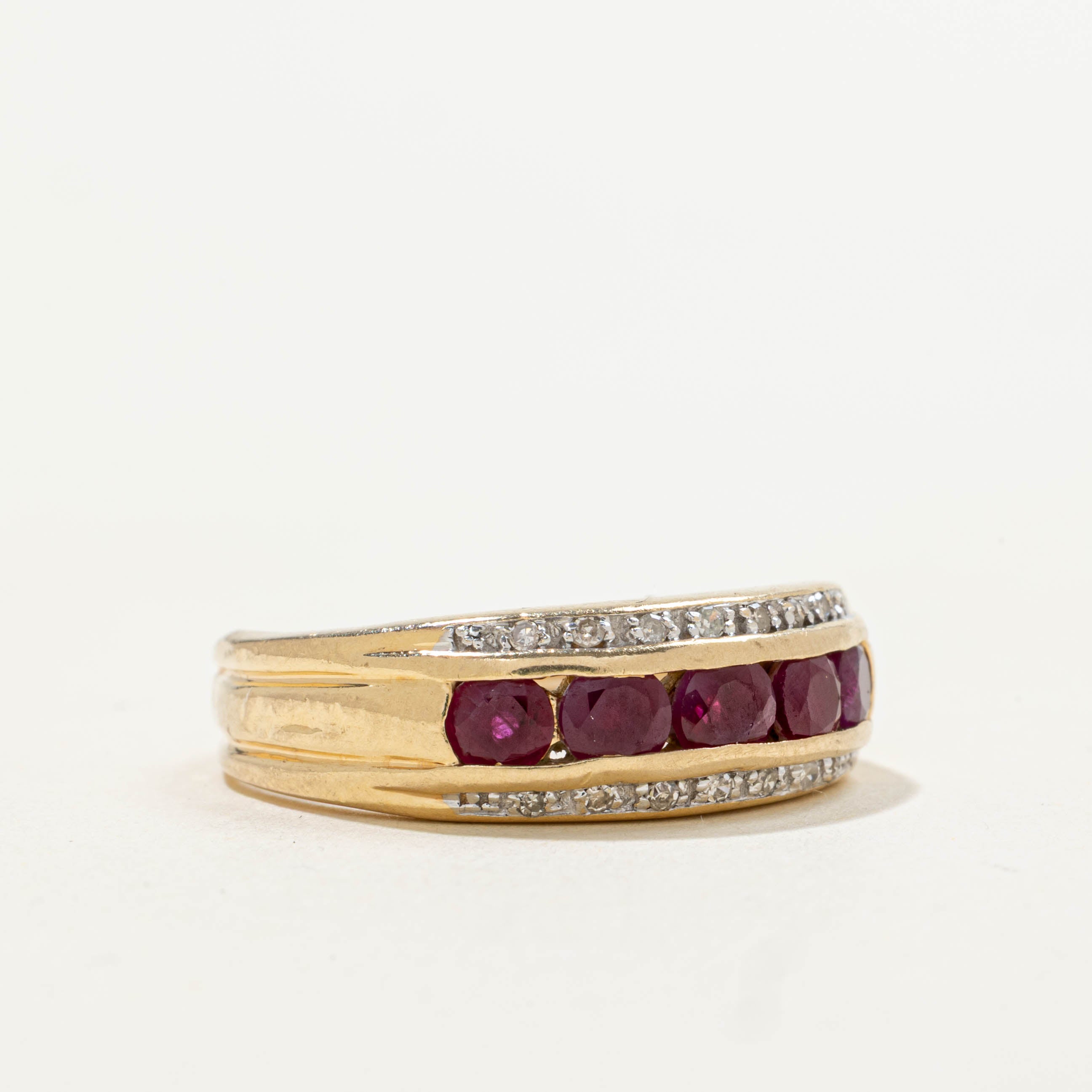 14k Channel Set Ruby & Diamond Ring | 0.85ctw, 0.07ctw | SZ 7.25