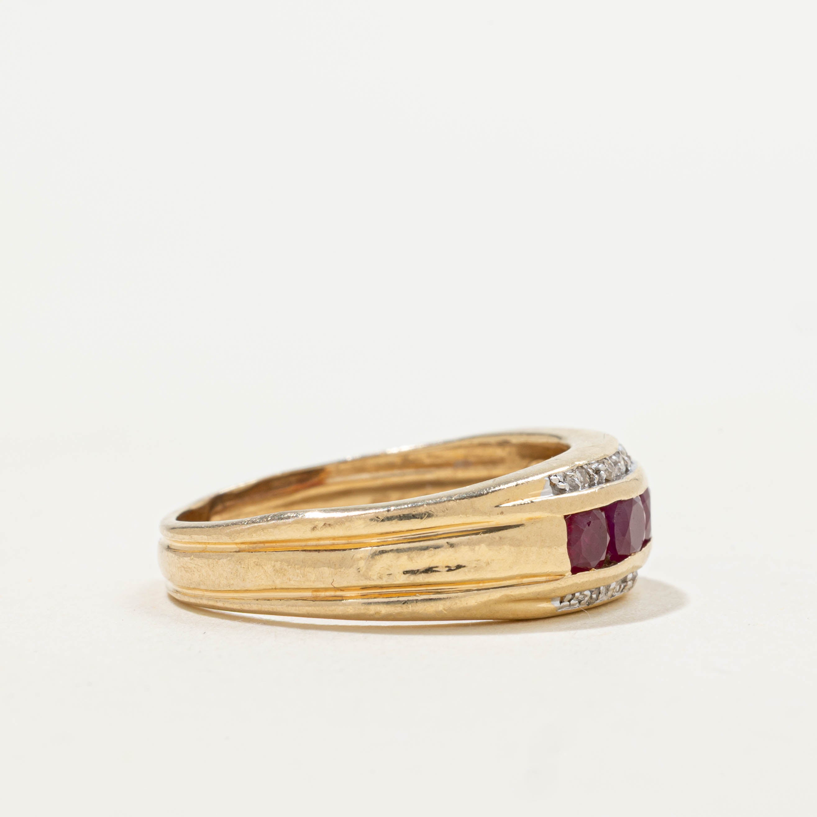 14k Channel Set Ruby & Diamond Ring | 0.85ctw, 0.07ctw | SZ 7.25