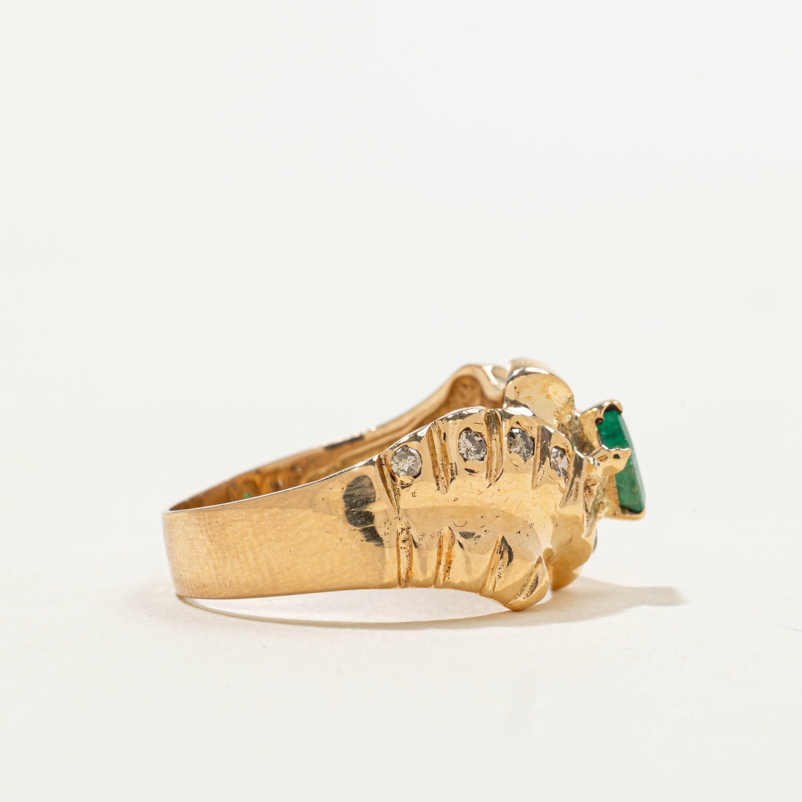 18k Emerald & Diamond Wave Cocktail Ring | 0.21ct, 0.24ctw | SZ 5.5