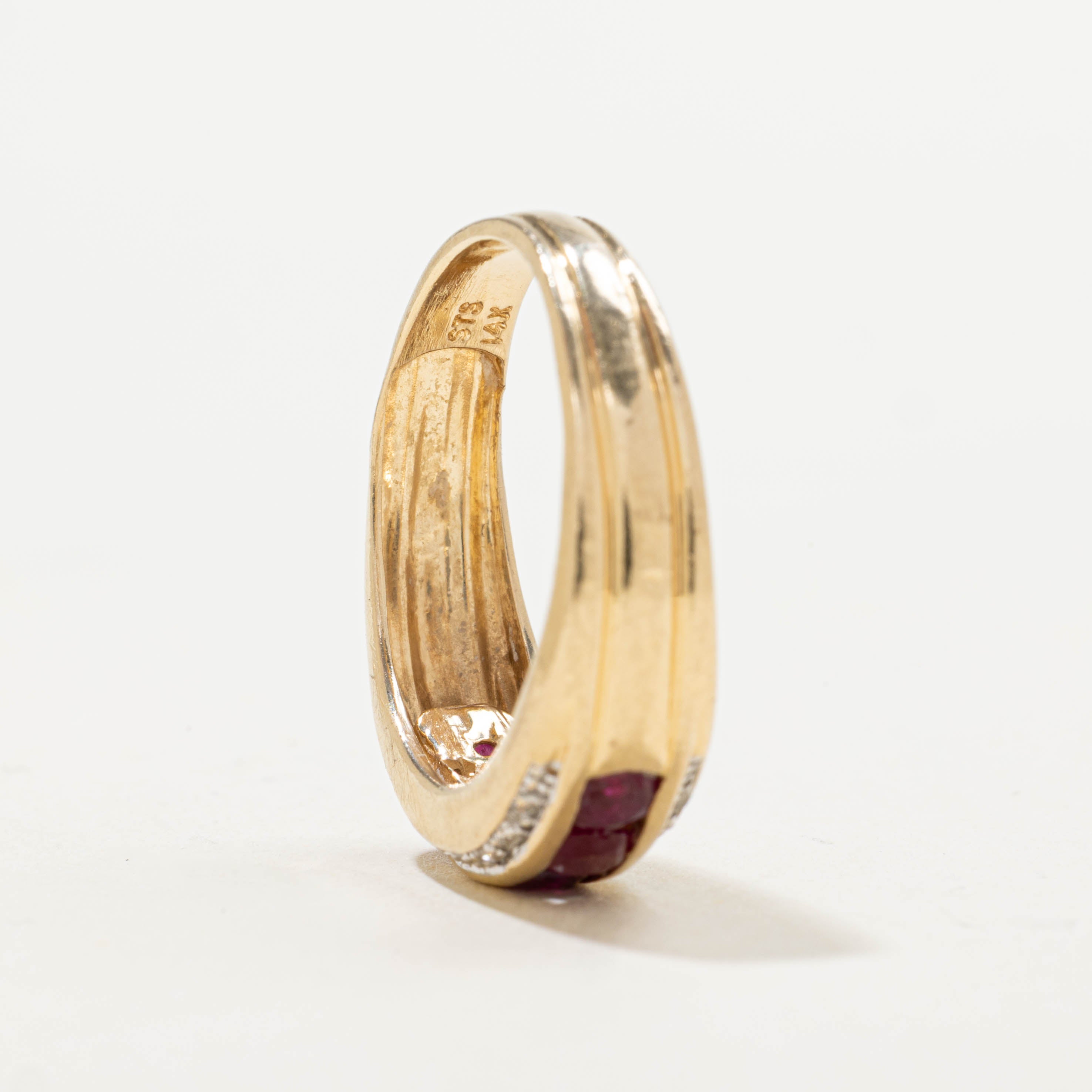14k Channel Set Ruby & Diamond Ring | 0.85ctw, 0.07ctw | SZ 7.25