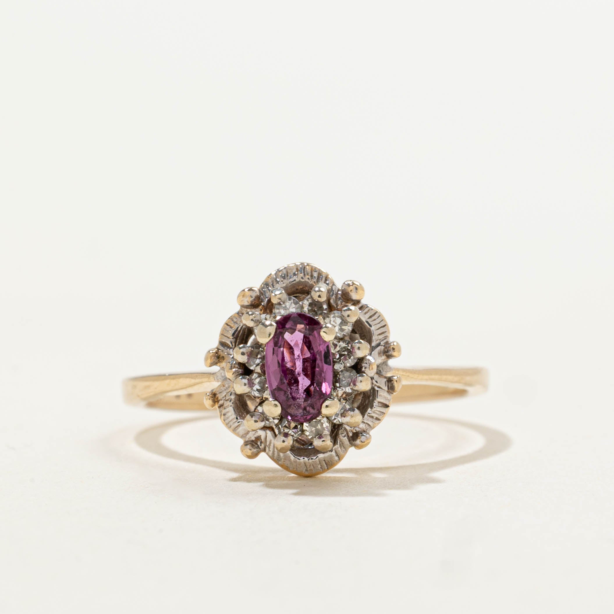 14k Ruby & Diamond Halo Scalloped Ring | 0.30ct, 0.12ctw | SZ 5.5