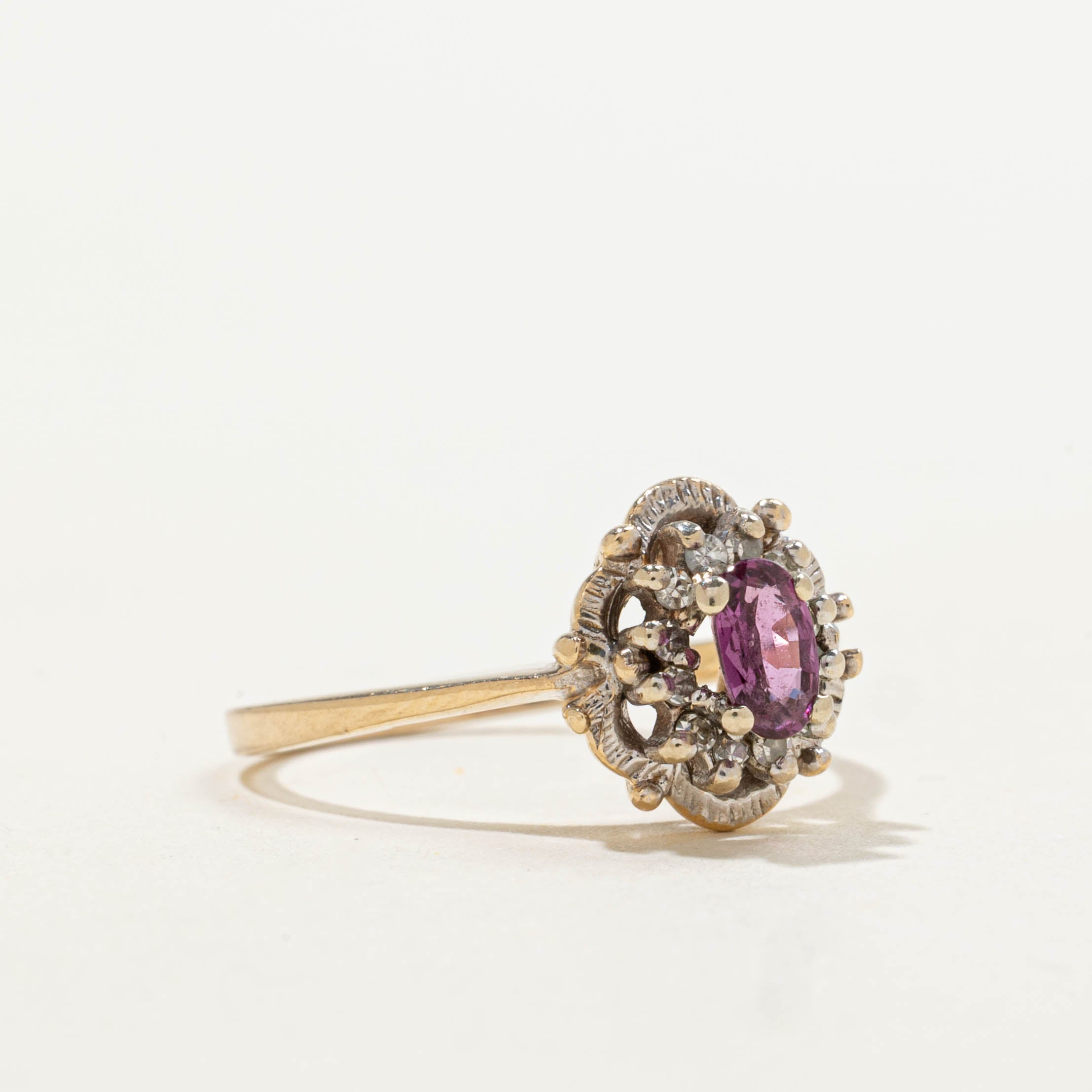 14k Ruby & Diamond Halo Scalloped Ring | 0.30ct, 0.12ctw | SZ 5.5