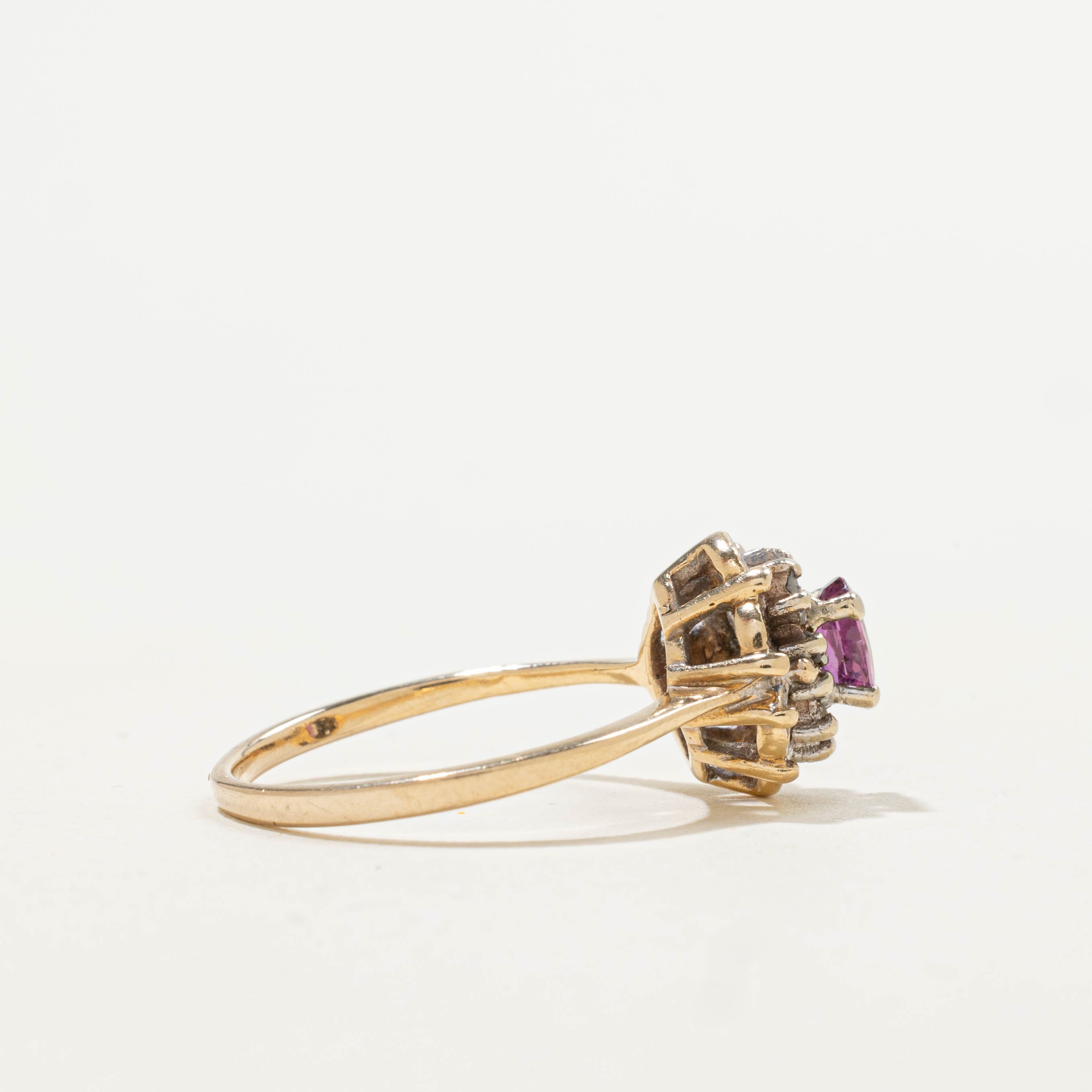 14k Ruby & Diamond Halo Scalloped Ring | 0.30ct, 0.12ctw | SZ 5.5