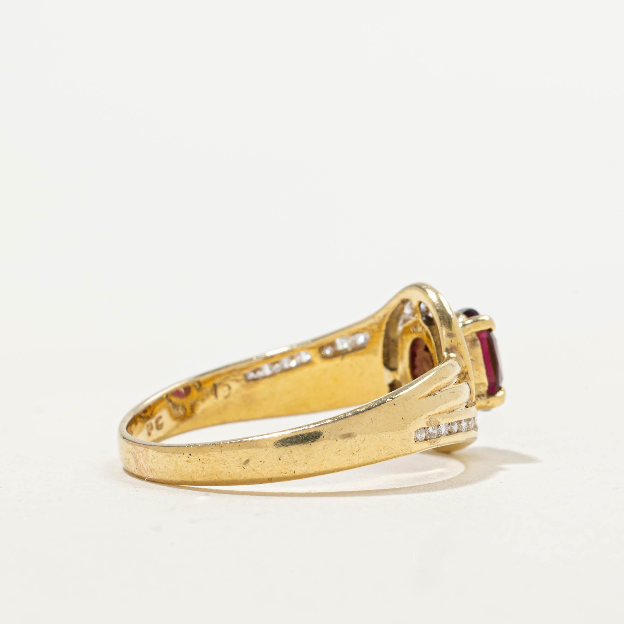 18k Channel Set Ruby & Diamond Halo Ring | 0.34ctw, 0.80ct | SZ 8
