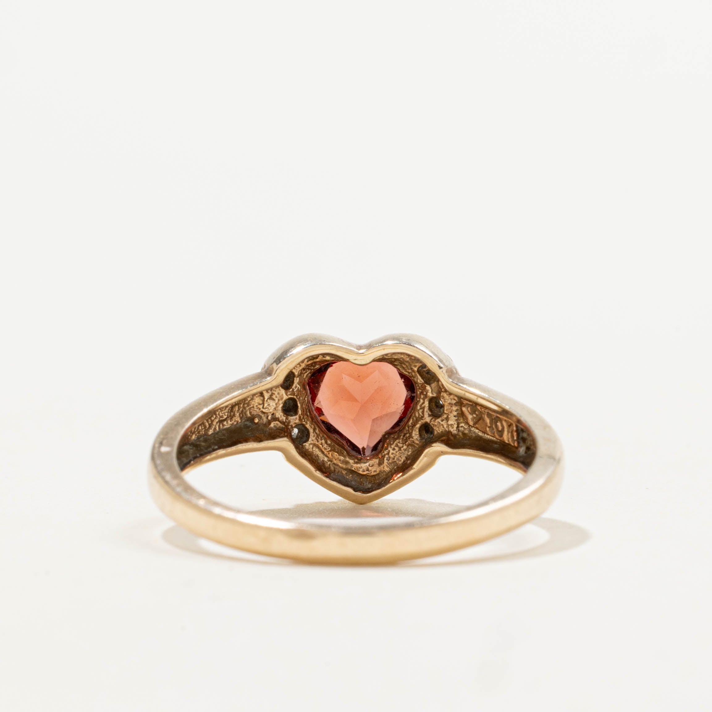 10k Garnet & Diamond Accents Heart Ring | 0.03ctw, 0.96ct | SZ 6.75