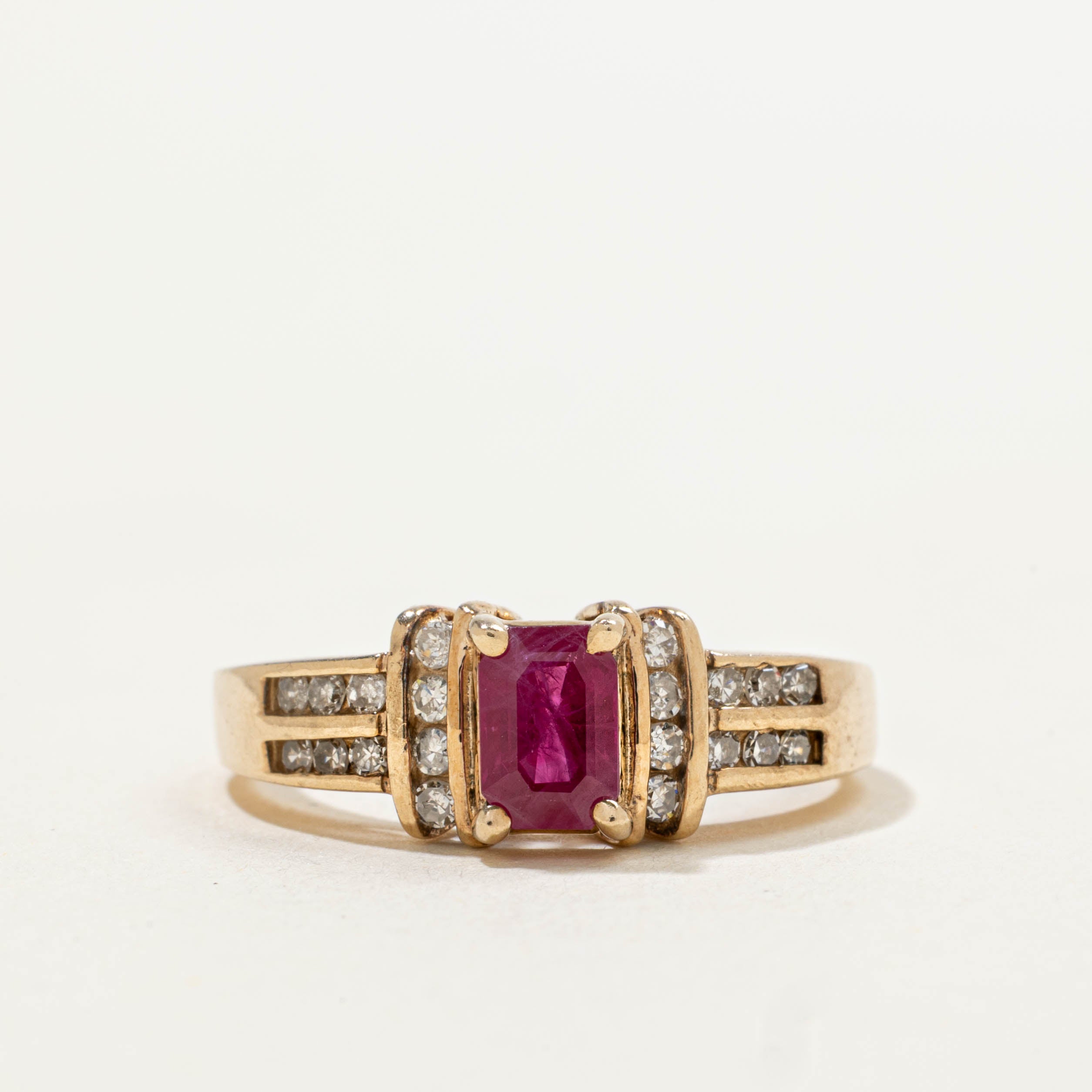 10k Channel Set Ruby & Diamond Ring | 0.60ct, 0.20ctw | SZ 6.75