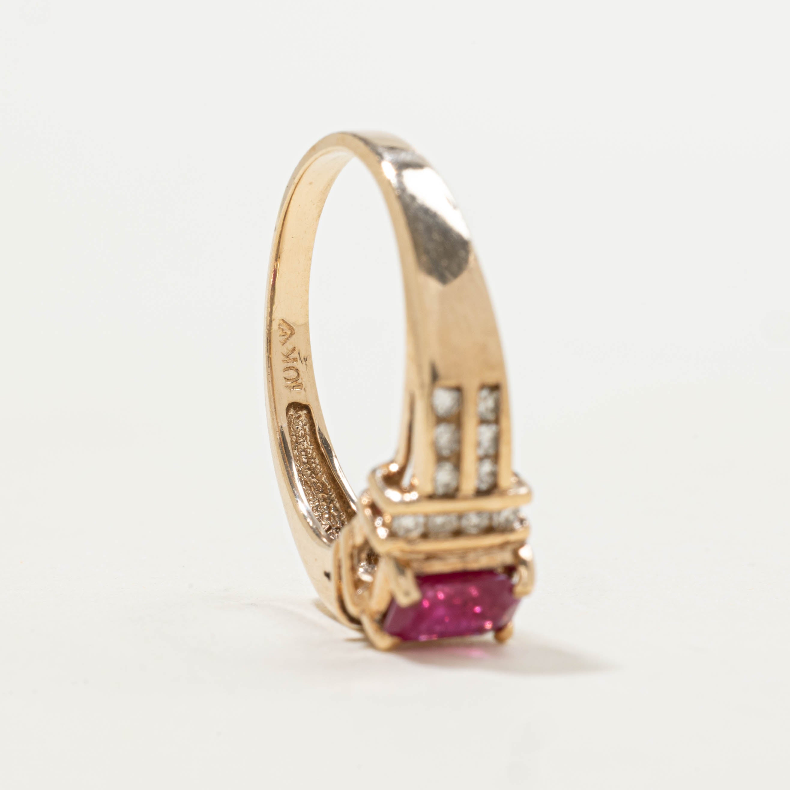 10k Channel Set Ruby & Diamond Ring | 0.60ct, 0.20ctw | SZ 6.75