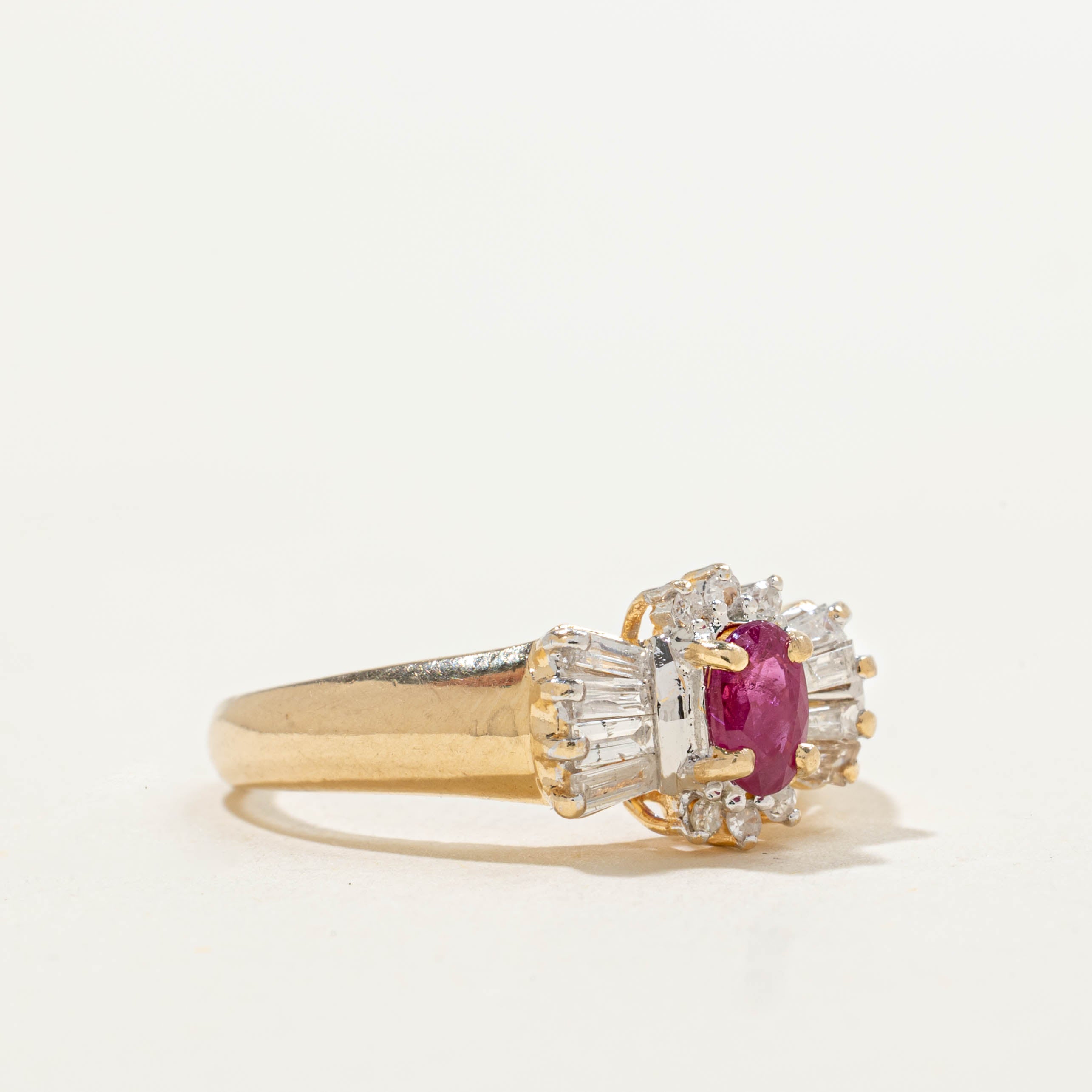 14k Ruby & Baguette Cut Diamond Ring | 0.24ct, 0.18ctw | SZ 5