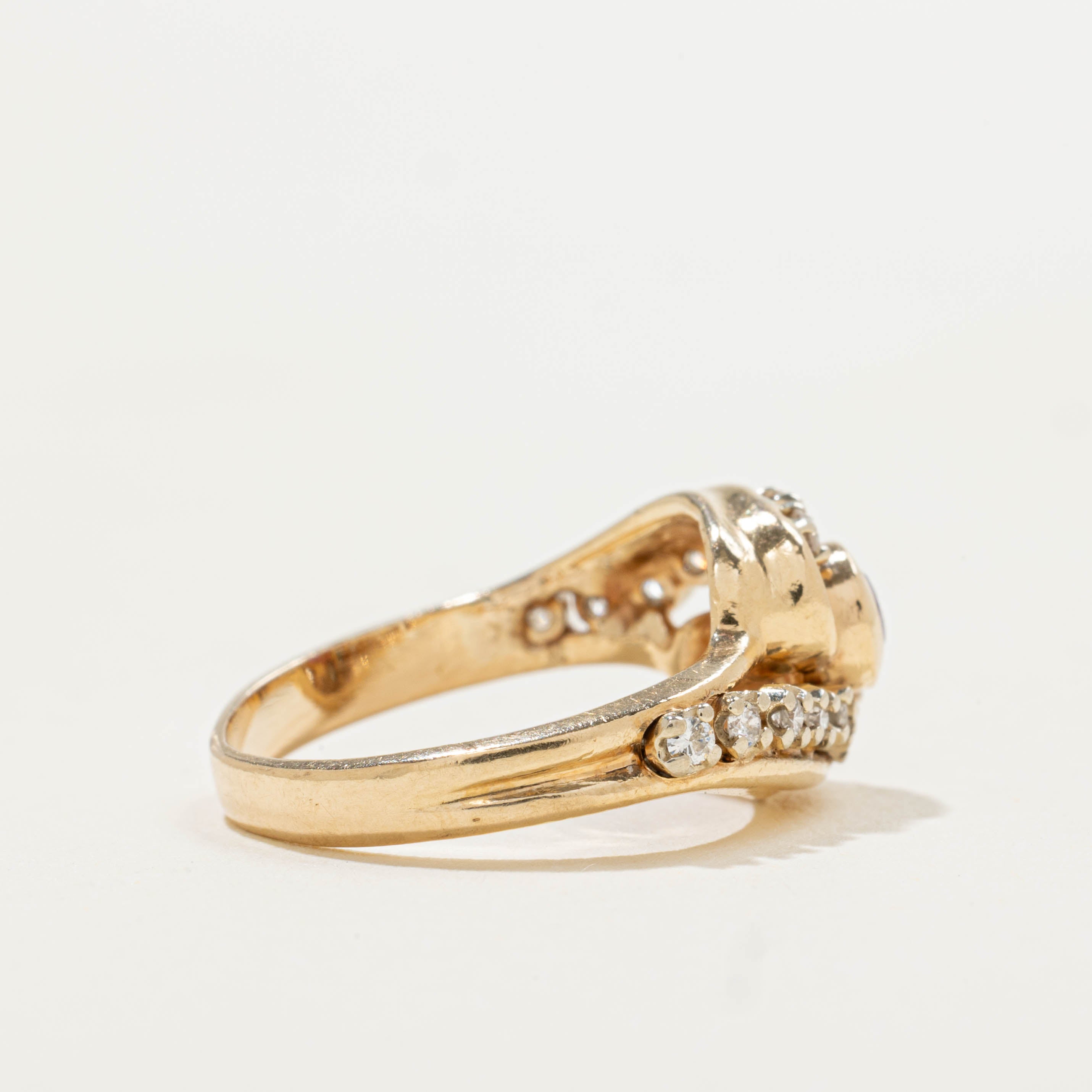 14k Bezel Set Ruby & Diamond Bypass Ring | 0.14ct, 0.14ctw | SZ 2.75