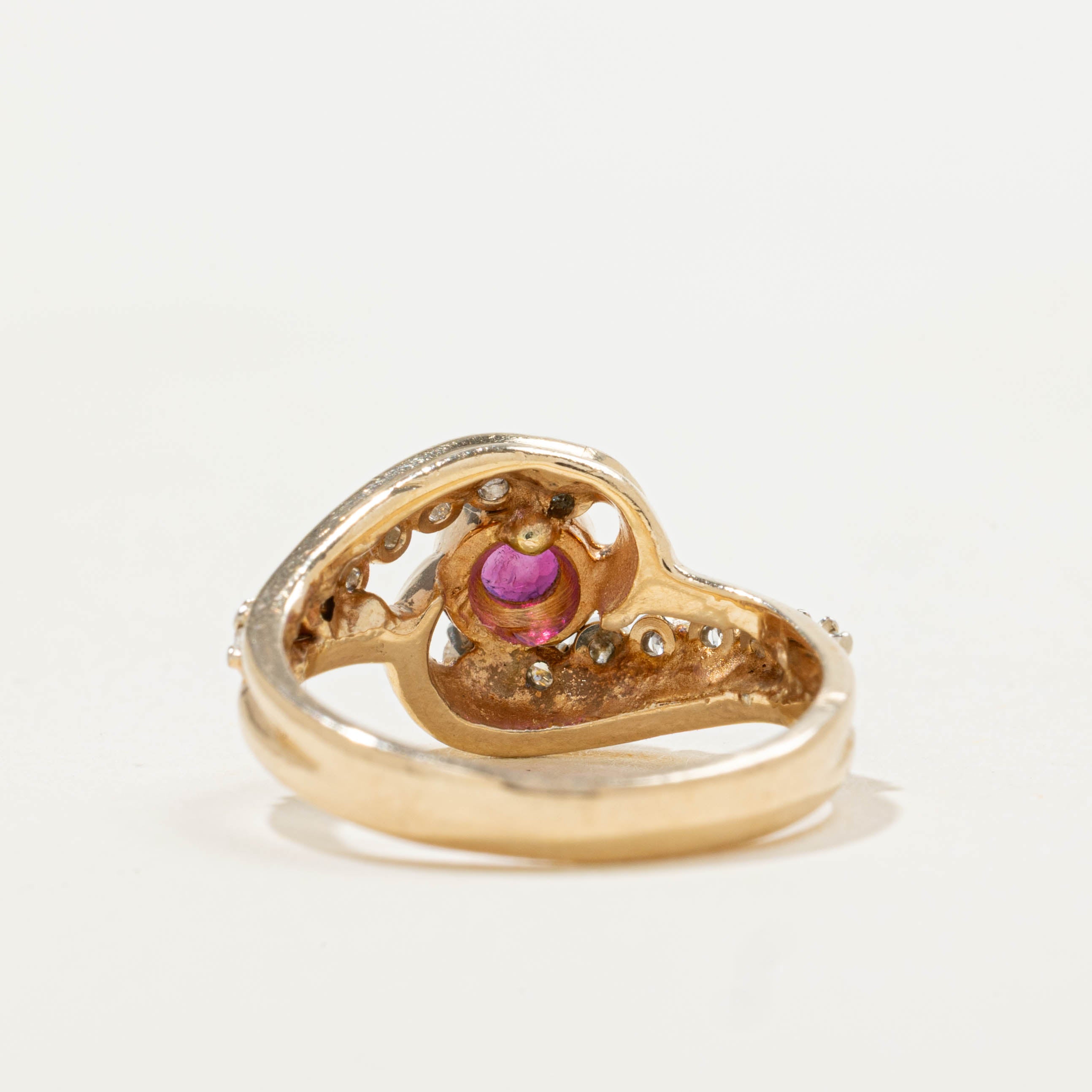 14k Bezel Set Ruby & Diamond Bypass Ring | 0.14ct, 0.14ctw | SZ 2.75