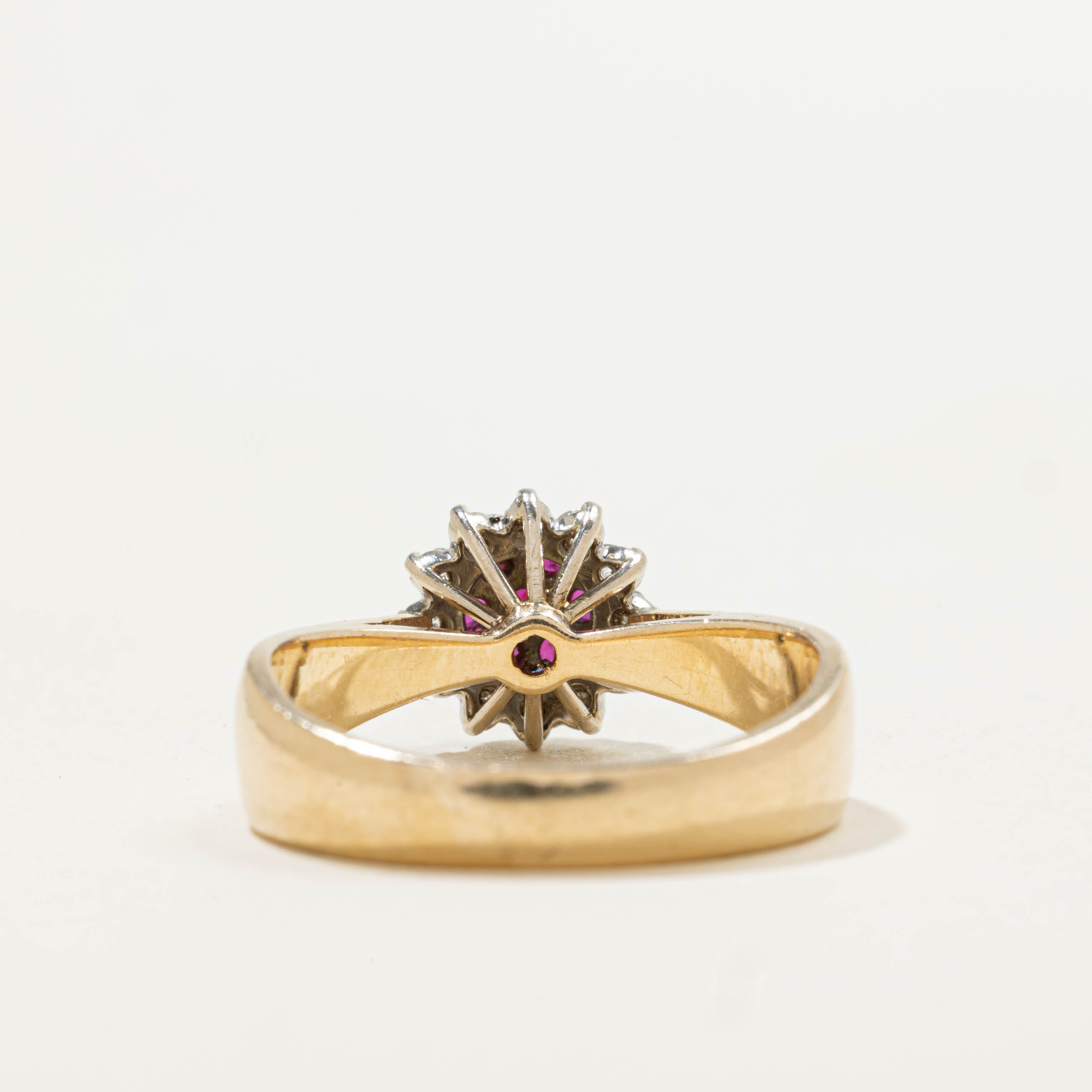 14k Ruby & Diamond Cluster Reverse Tapered Ring | 0.25ctw, 0.18ctw | SZ 6